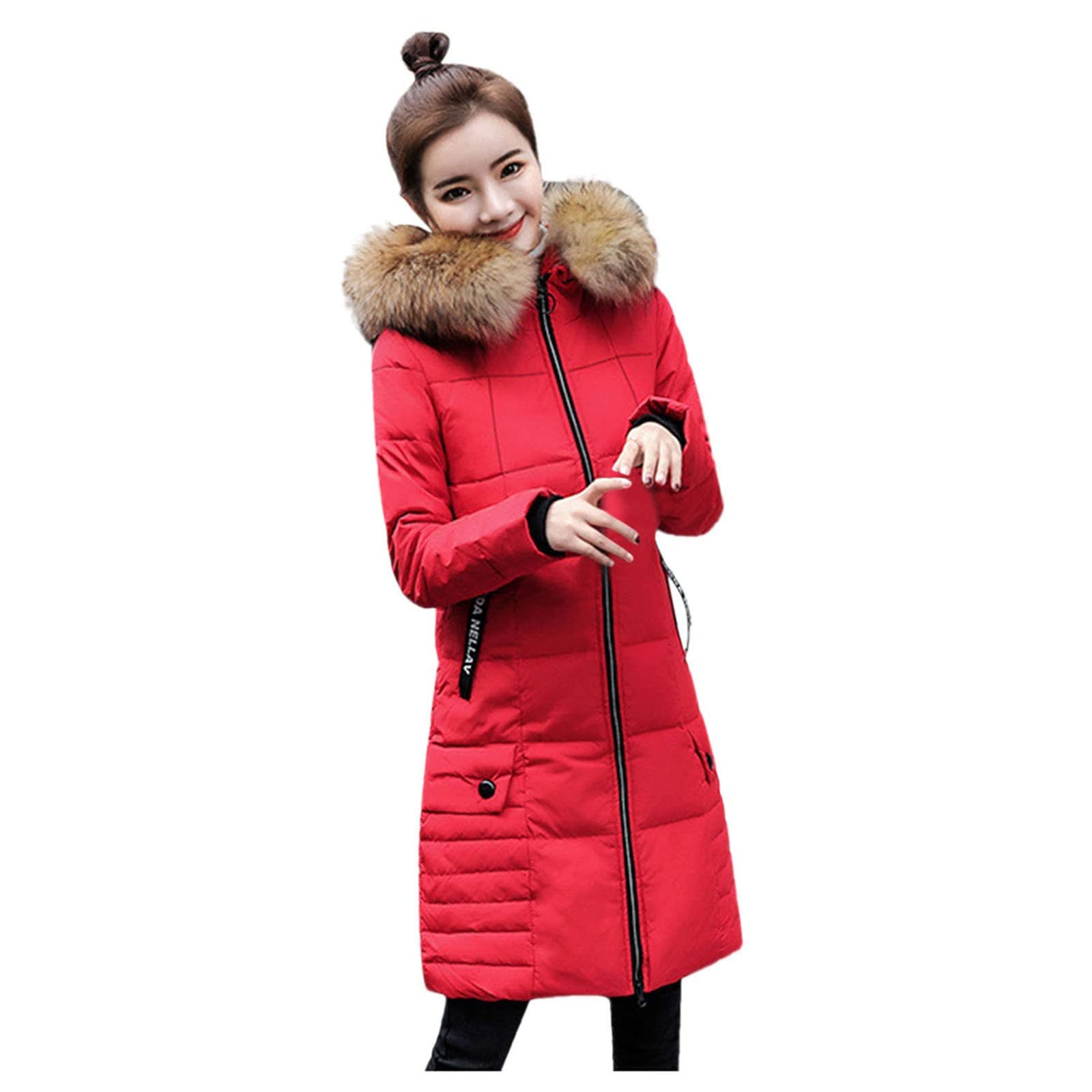 Women's Thickened Fleece Hooded Winter Coat - Warm Faux Fur Lined Jacket for Cold Weather, Mid-Length Padded Outerwear for Ladies (Perfect for Snow Days, Commuting & Outdoor Activities)