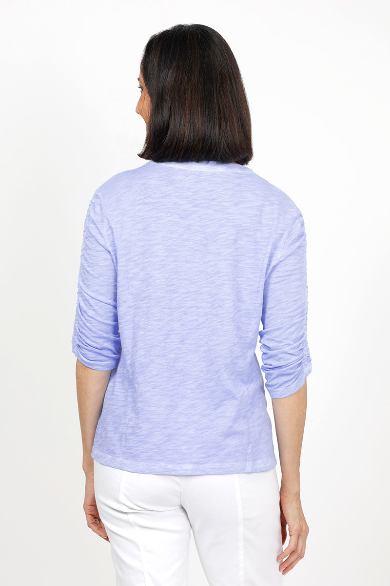 Elliott Lauren Women's Ruched Sleeve T-Shirt - Casual Stretch Cotton Top for Everyday Wear, Work & Date Night