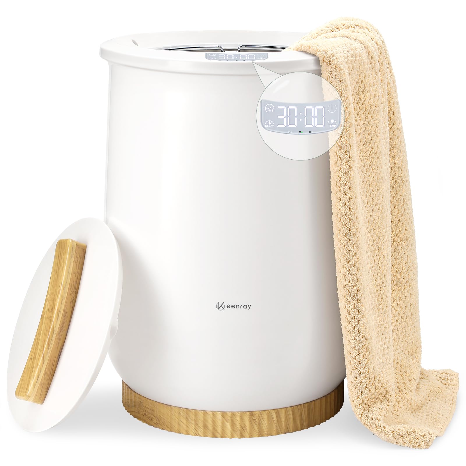 Keenray Upgraded Electric Towel Warmer Bucket - Large Capacity Heated Towel Warmer with 3 Adjustable Heating Modes (30/45/60/90 Min) & 24H Delay Timer - Perfect for Warming Oversized Bathrobes, Blankets and Spa Towels - Ideal for Bathroom, Spa, Salon and Home Use