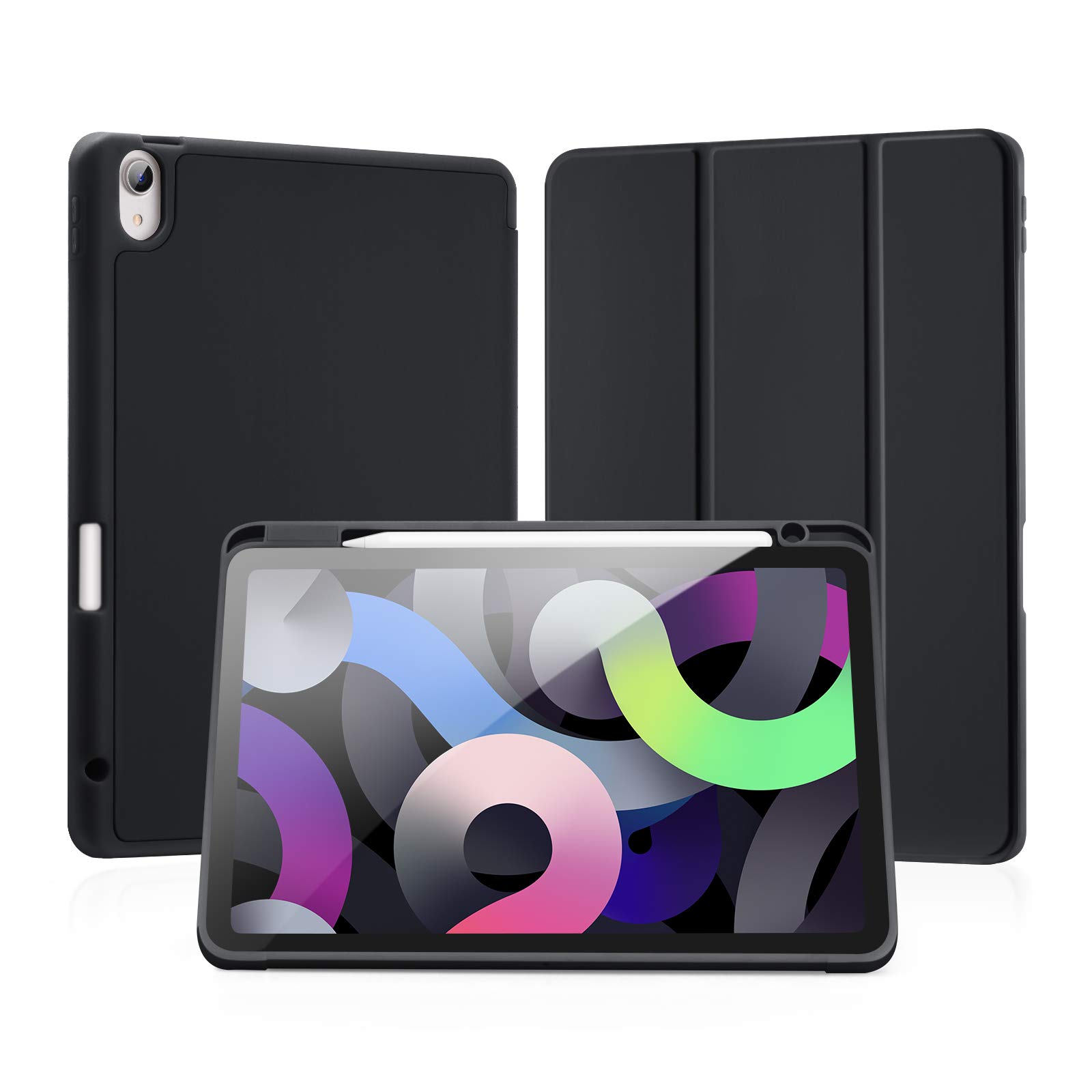 LovRug iPad Air 5th/4th Generation Case (2022/2020) 10.9 Inch - Shockproof Soft TPU Cover with Pencil Holder & Auto Sleep/Wake Feature | Perfect for Work, School & Travel Protection (Black)