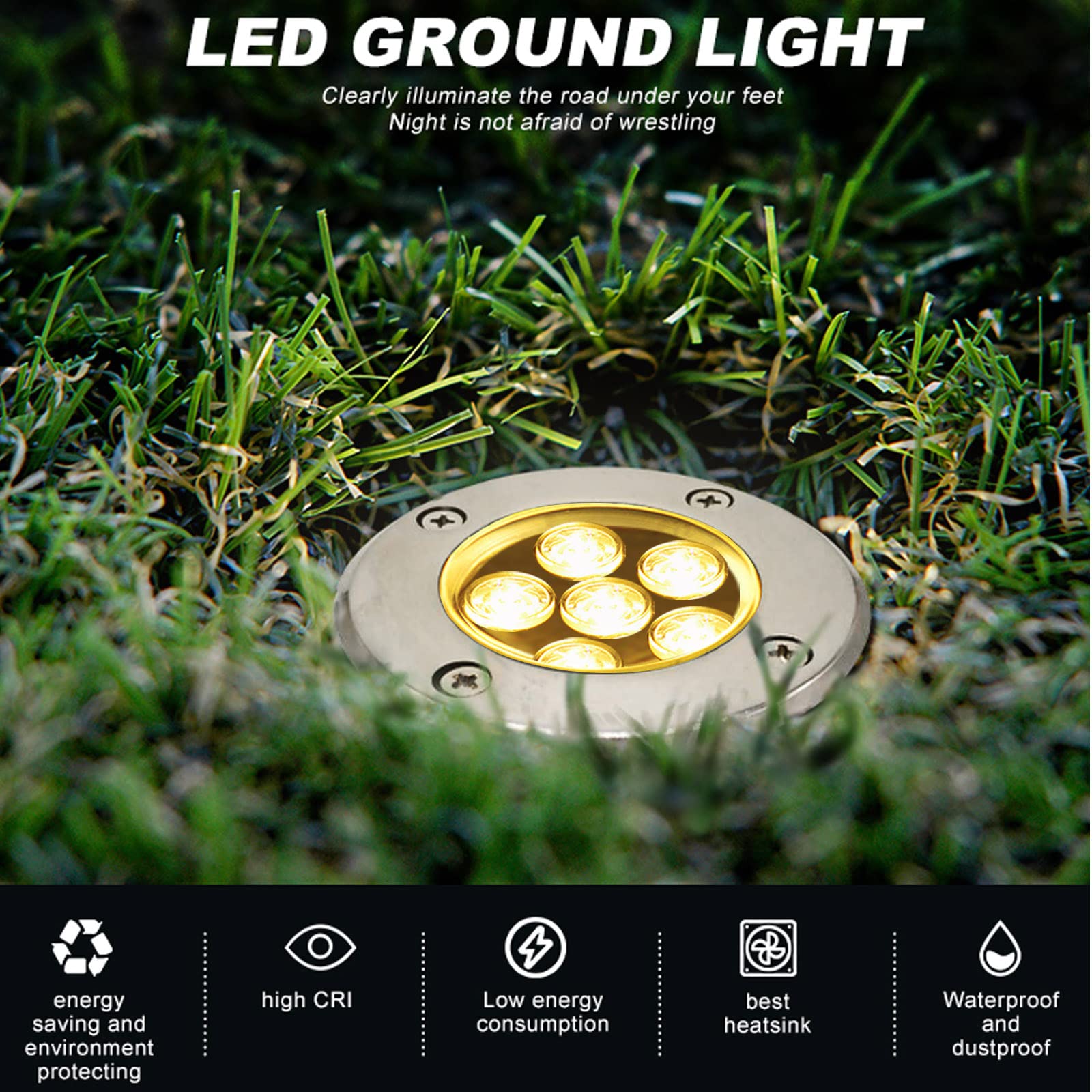 Low Voltage LED Landscape Lights 6W 12V-24V IP67 Waterproof for Driveway, Garden & Pathway - Warm White