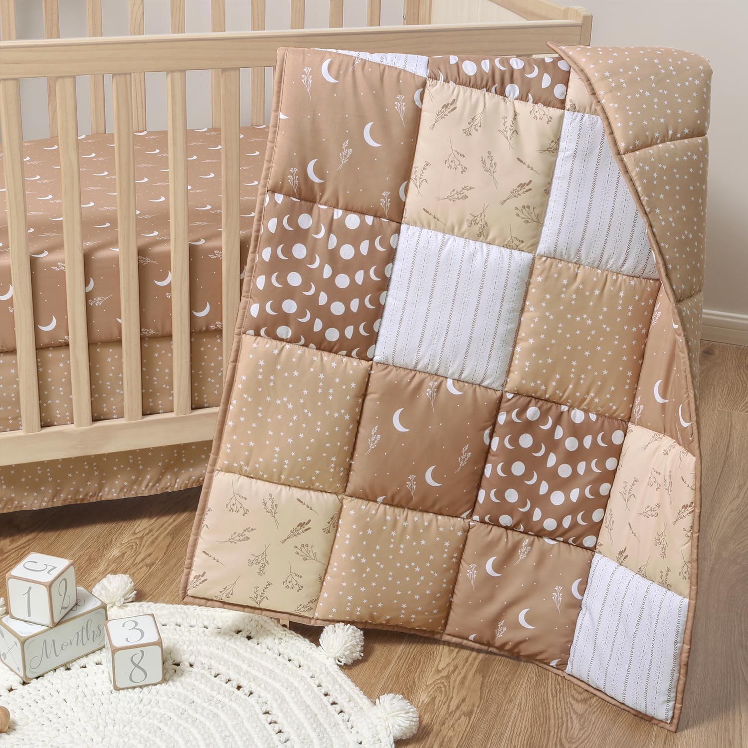 The Peanutshell 3-Piece Baby Crib Bedding Set for Boys & Girls - Soft Nursery Bedding with Fitted Crib Sheet, Dust Ruffle & Comforter - Boho Celestial Design for Newborn, Infant & Toddler - Perfect for Nursery Decor & Baby Shower Gifts