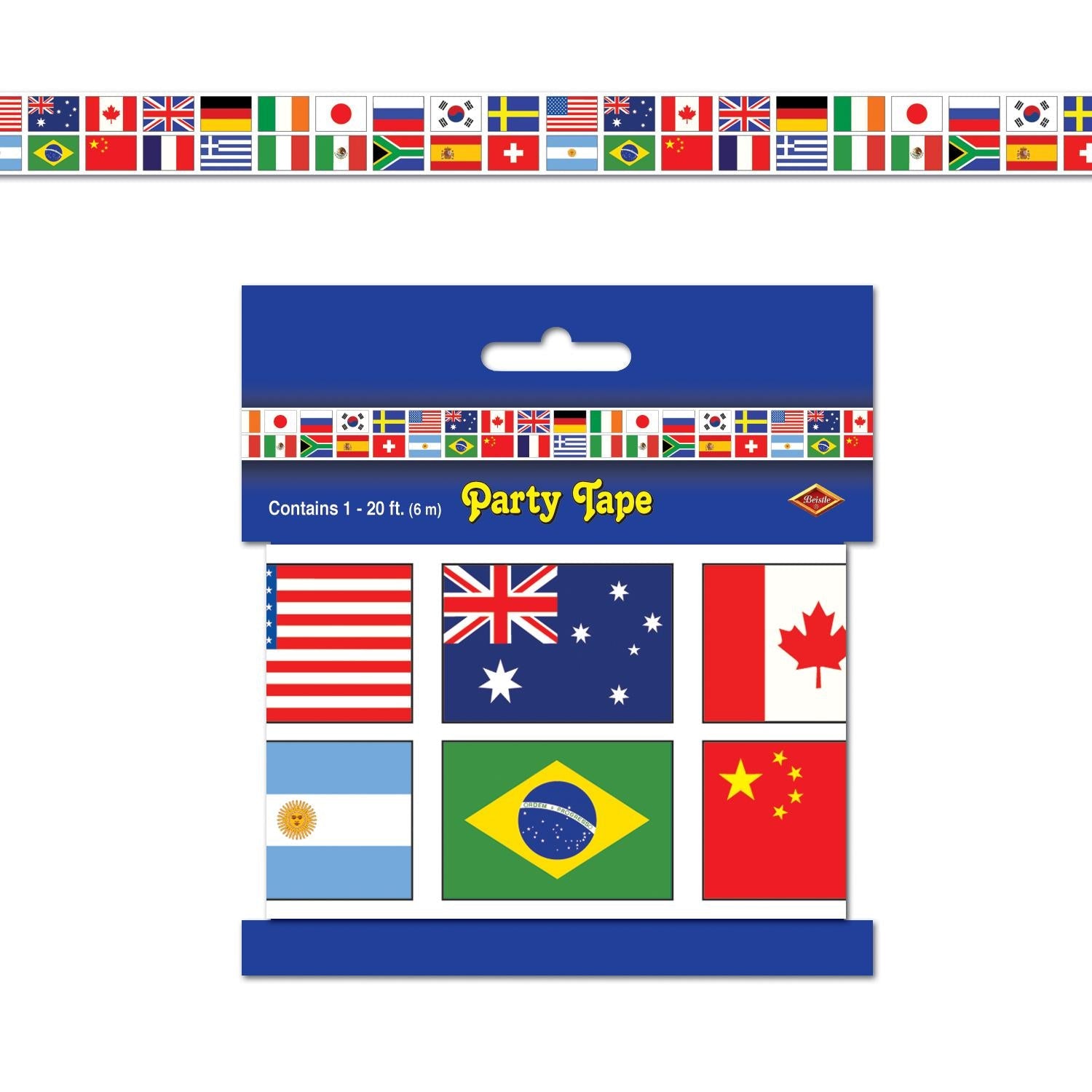 12 Pack Beistle International Flag Party Tape - Colorful Decorative Streamers for Patriotic Celebrations, Parades, and Festive Events