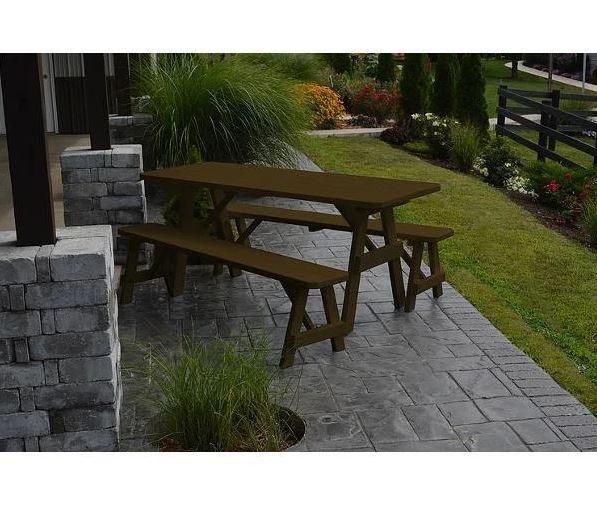 A & L Furniture Yellow Pine Traditional Dining Table with 2 Benches - Solid Wood Kitchen Table Set for Farmhouse, Cottage & Country Style Homes - Perfect for Family Meals & Entertaining Guests