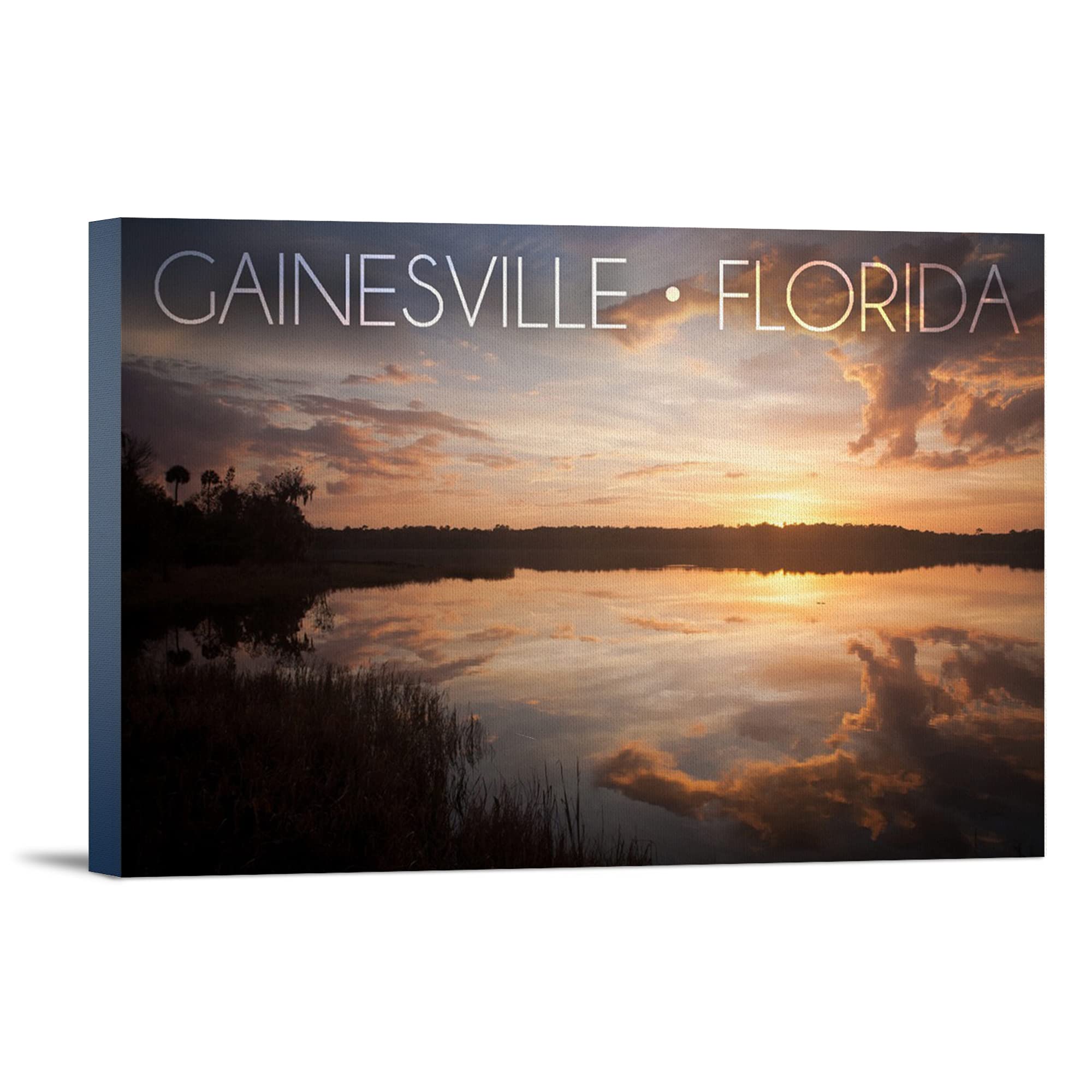 Florida Sunset Over Lake Wahlberg - 16x24 Wrapped Canvas Wall Art for Living Room, Bedroom & Office Decor | Gainesville Landscape Painting | Modern Home Decoration