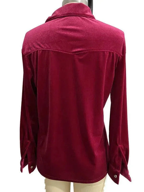 Double Pocketed Velvet Women's Shirt - Soft & Stylish Blouse for Casual & Office Wear - Perfect for Work, Dates & Everyday Outfits