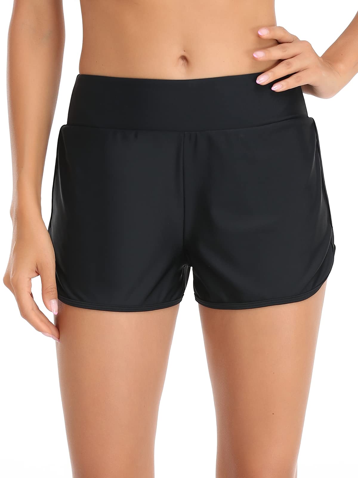 RELLECIGA Women's High Waisted Swim Shorts with Tummy Control - Built-in Board Shorts for Swimming, Beach & Water Sports
