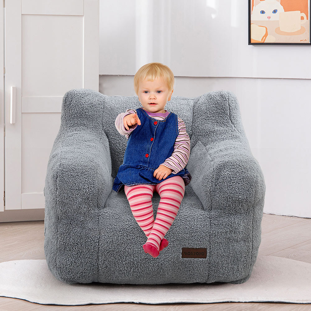 MAXYOYO Kids Sherpa Bean Bag Chair - Soft Teddy Lazy Sofa for Boys & Girls, Grey - Cozy Reading Nook & Playroom Seating for Children's Bedroom