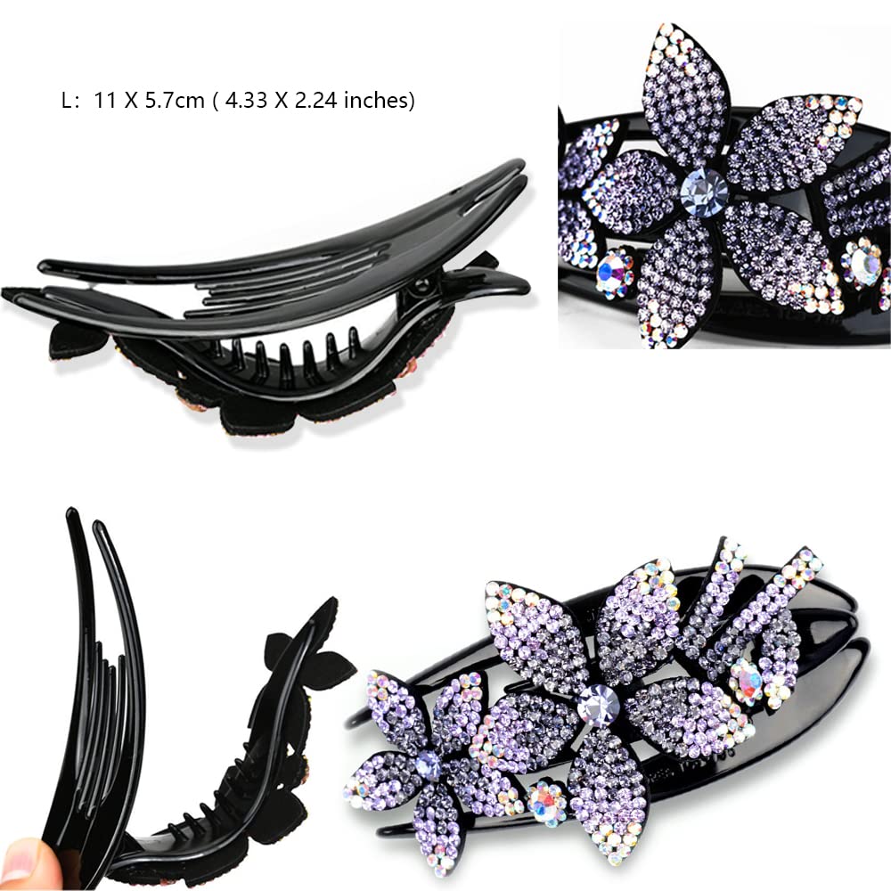 6 Pack Rhinestone Crystal Double Flower Hair Clips for Women & Girls - Non-Slip Duckbill Hairpins with Teeth for Thick Long Hair - Elegant Hair Accessories for Weddings, Parties & Daily Styling