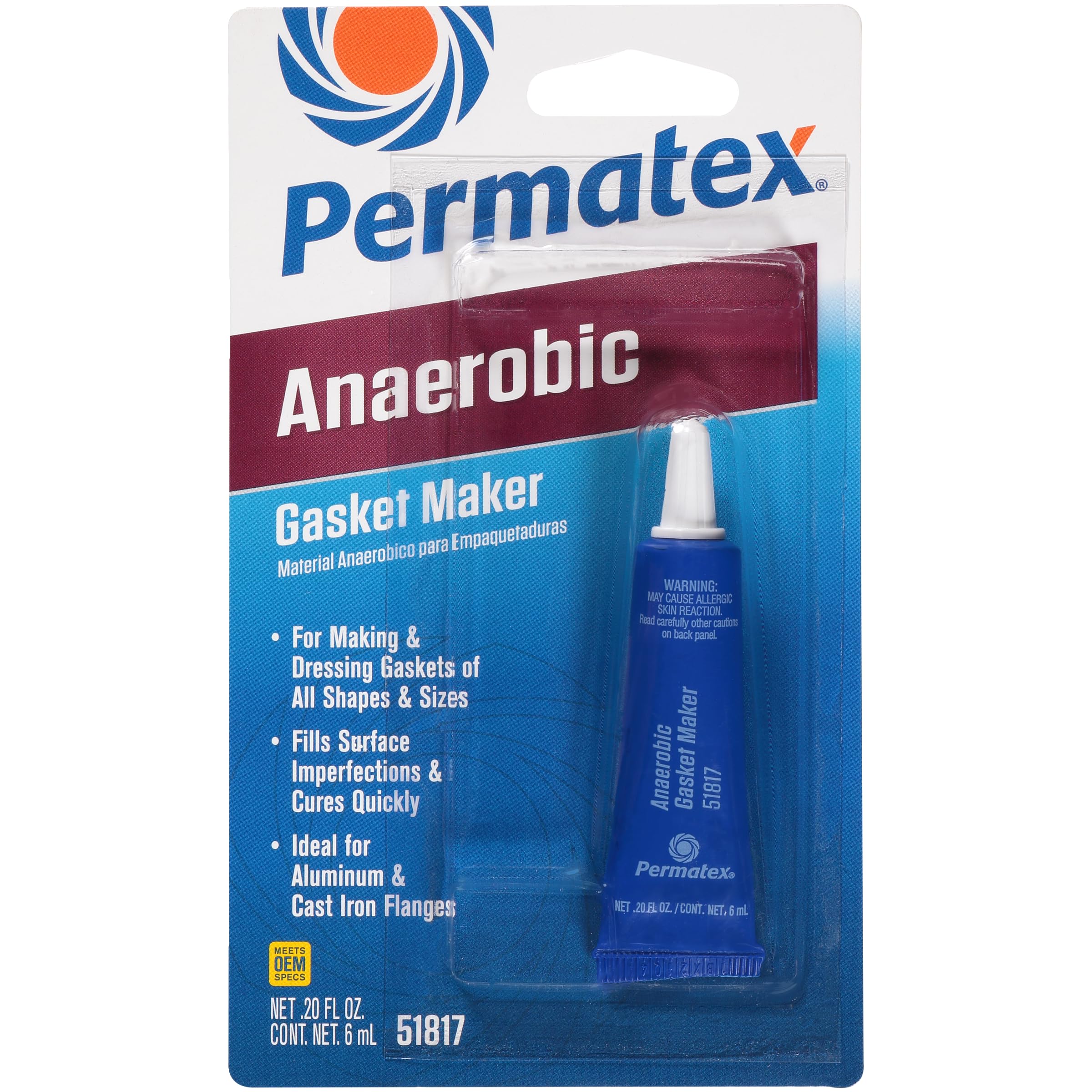 Permatex 51817 6ml Anaerobic Red Gasket Maker Sealant - High Strength Threadlocker for Automotive & Industrial Use - Perfect for Engine Gaskets, Pipe Flanges & Machinery Repairs