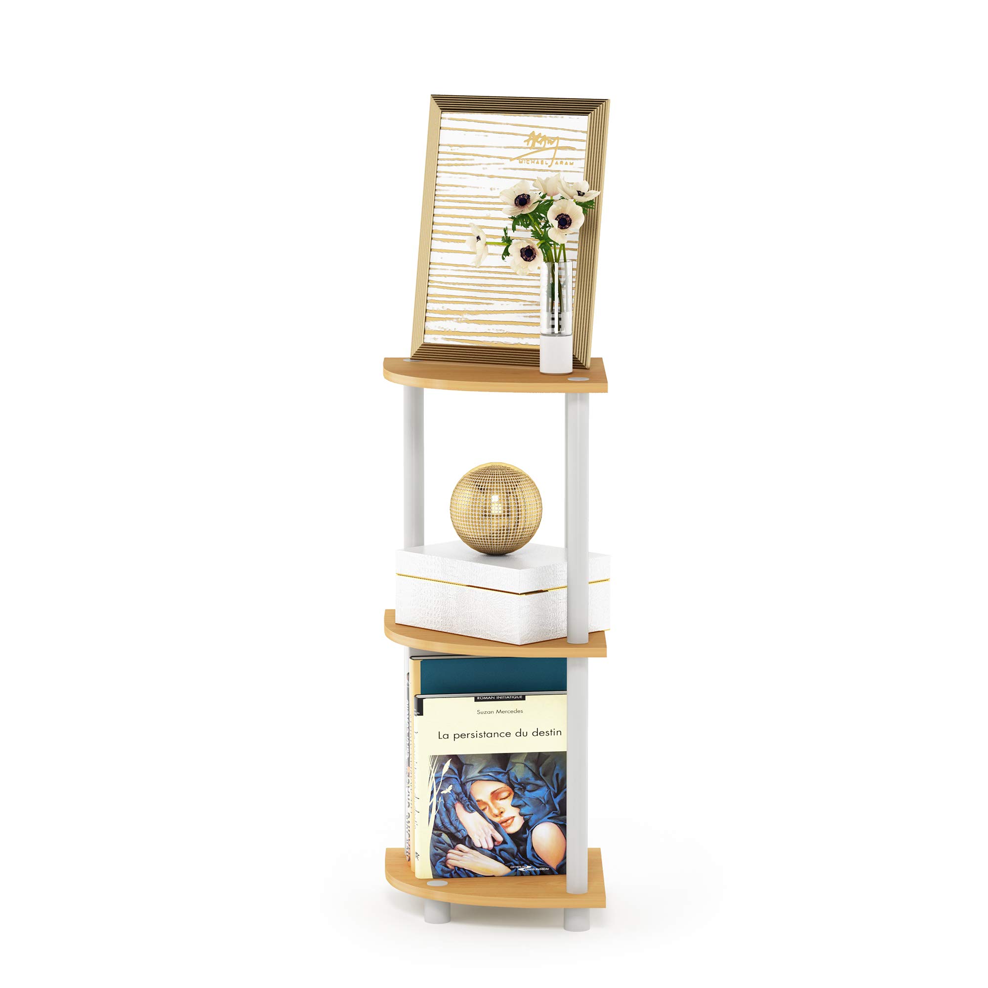 Furinno Turn-N-Tube 3-Tier Corner Display Rack - Multipurpose Shelving Unit for Home & Office - Beech/White (Model 12077BE/WH) - Perfect for Organizing Books, Plants & Decor in Small Spaces