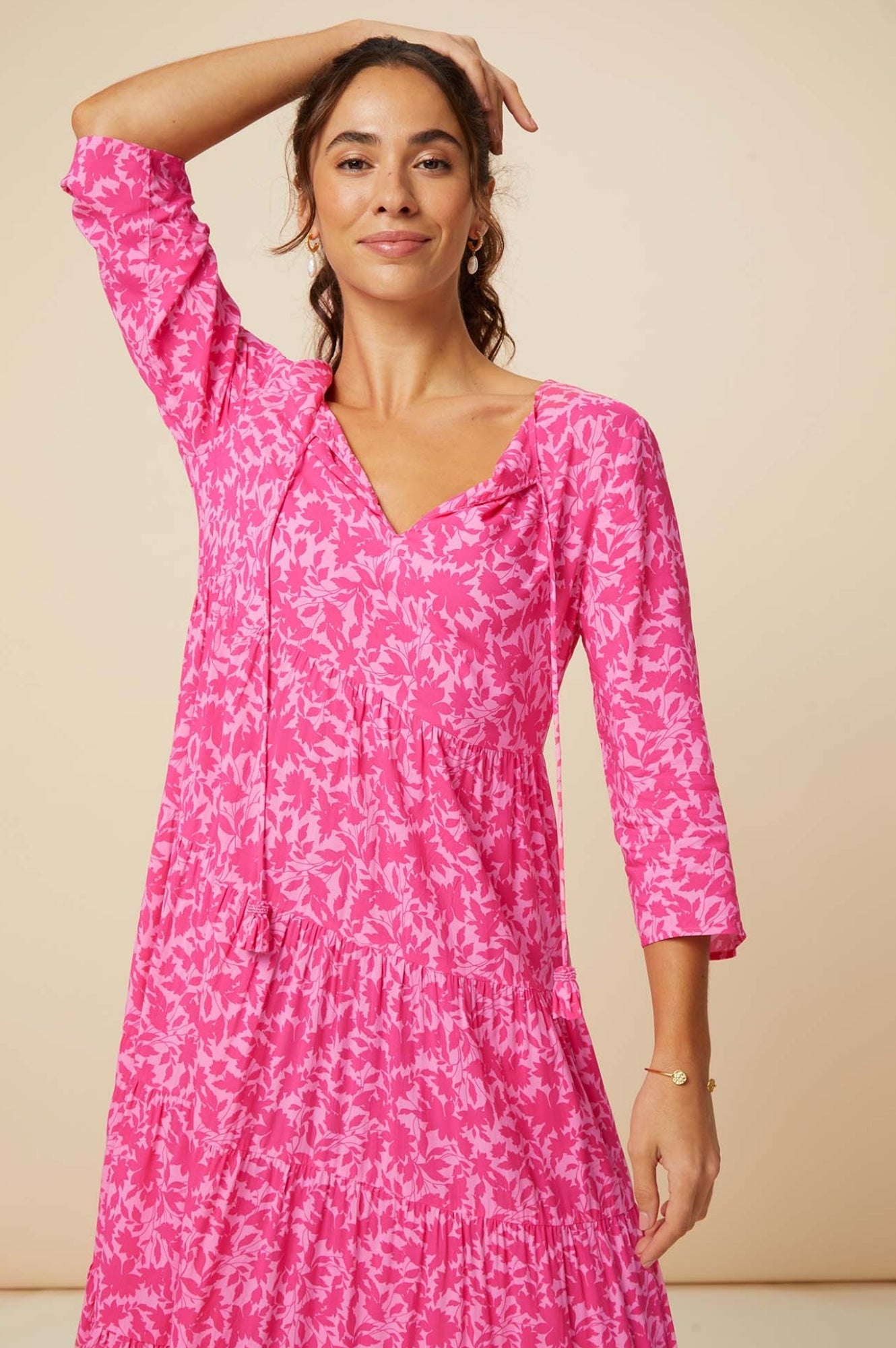Emma EcoVero™ Midi Dress - Sustainable Pink Floral Summer Dress for Women | Perfect for Beach Vacations, Garden Parties & Casual Outings