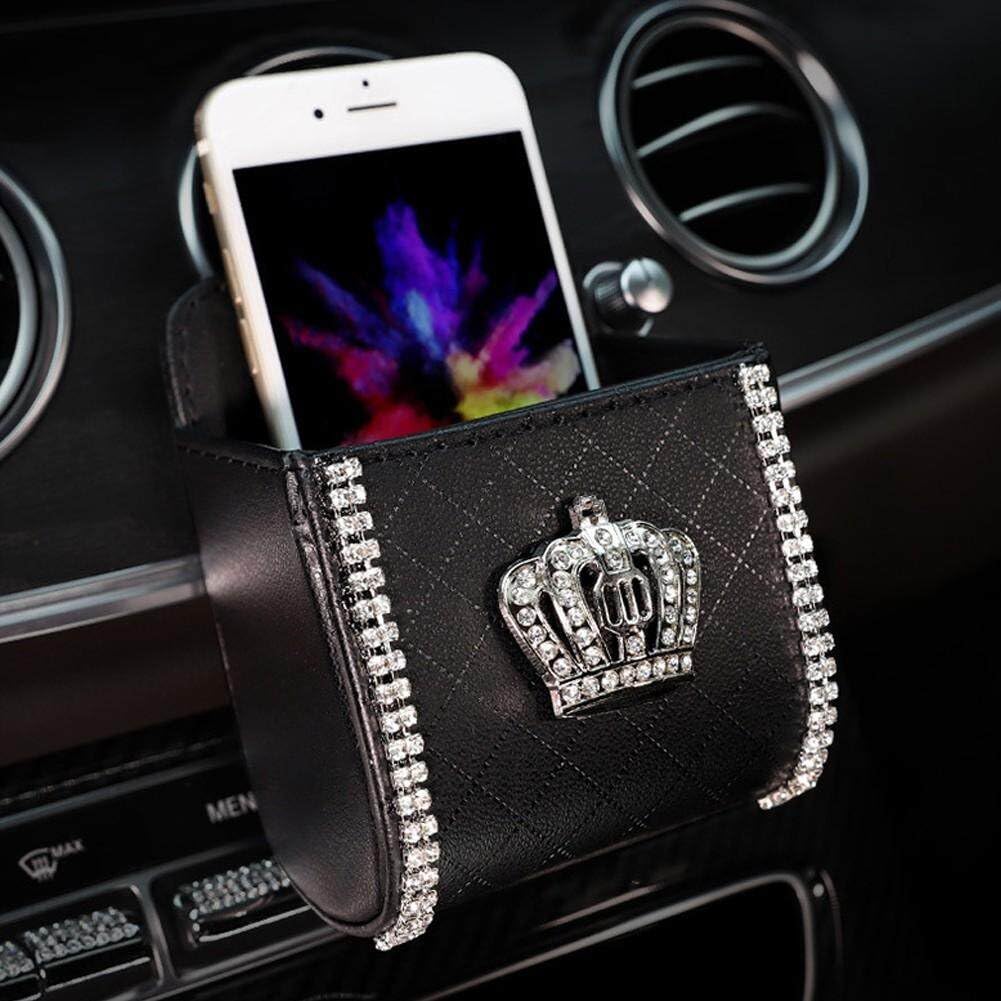 Bling Crystal Car Air Vent Storage Organizer - Crown Design Phone Holder for iPhone, Keys, Sunglasses, Pens & Coins - Perfect for Sedans, SUVs & Trucks