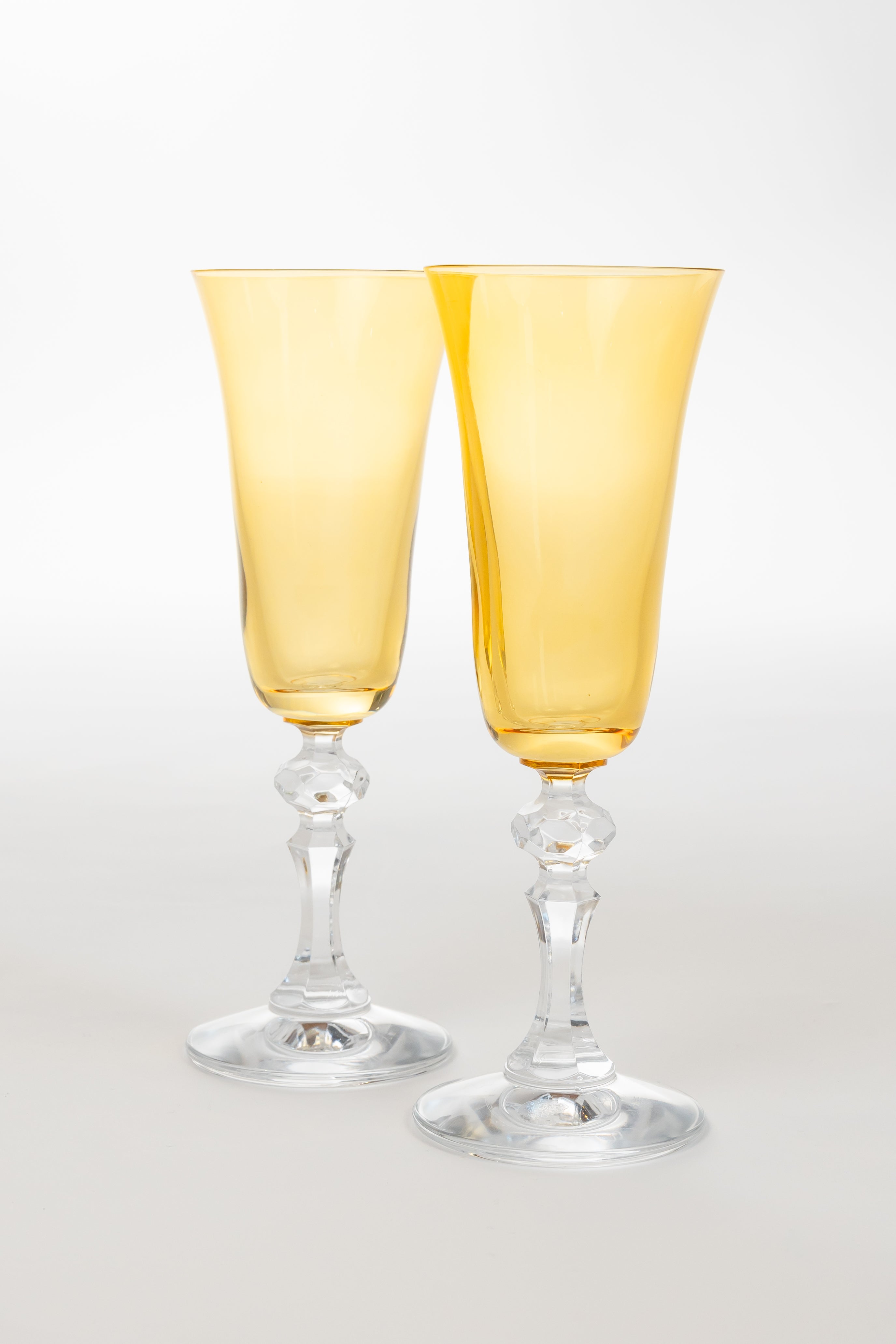 Estelle Colored Regal Flute with Clear Stem - Set of 2 Champagne Glasses (Yellow) - Perfect for Weddings, Parties & Elegant Cocktails