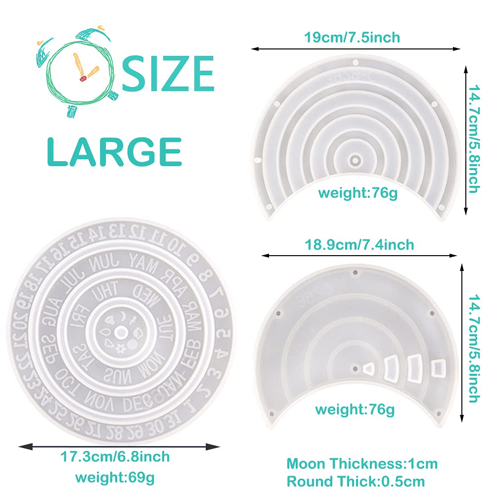 KyeeaDIY 3-Piece Rotatable Moon Phase Resin Molds Set - Perpetual Calendar Silicone Molds for Epoxy Casting, DIY Wall Art & Home Decor (Large Moon) | Perfect for Crafting, Gift Making & Boho Home Decoration