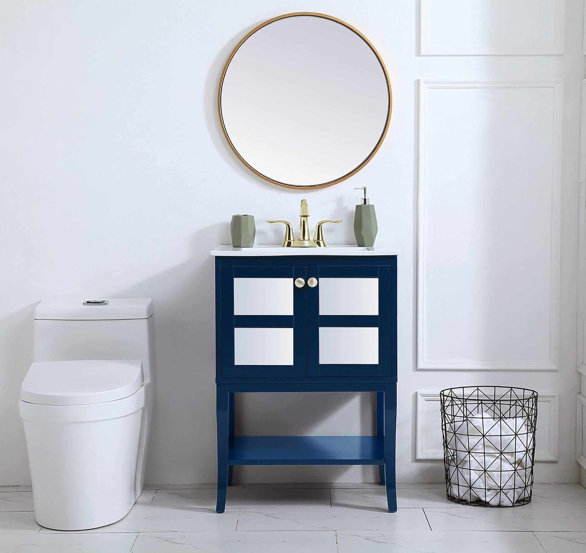 24 Inch Blue Bathroom Vanity Cabinet with Sink - Modern Elegant Kitchen & Bath Storage for Small Spaces | Perfect for Guest Bathrooms, Powder Rooms & Apartment Remodels