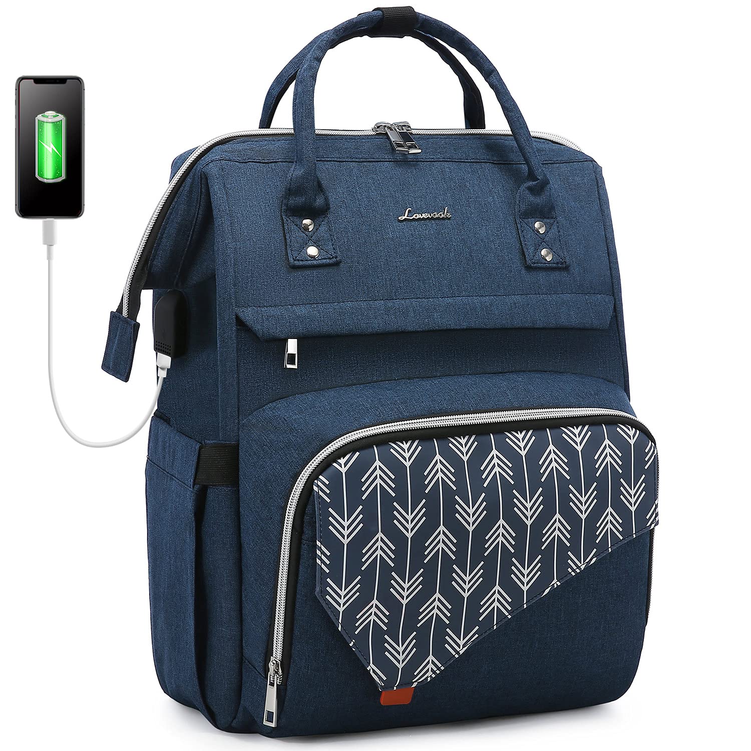LOVEVOOK 15.6 Inch Laptop Backpack for Women - Waterproof Work School Travel Bag with USB Charging Port, Lightweight Computer Backpack for Teacher, Nurse, College Students - Perfect for Office, Commuting & Business Trips (Navy)