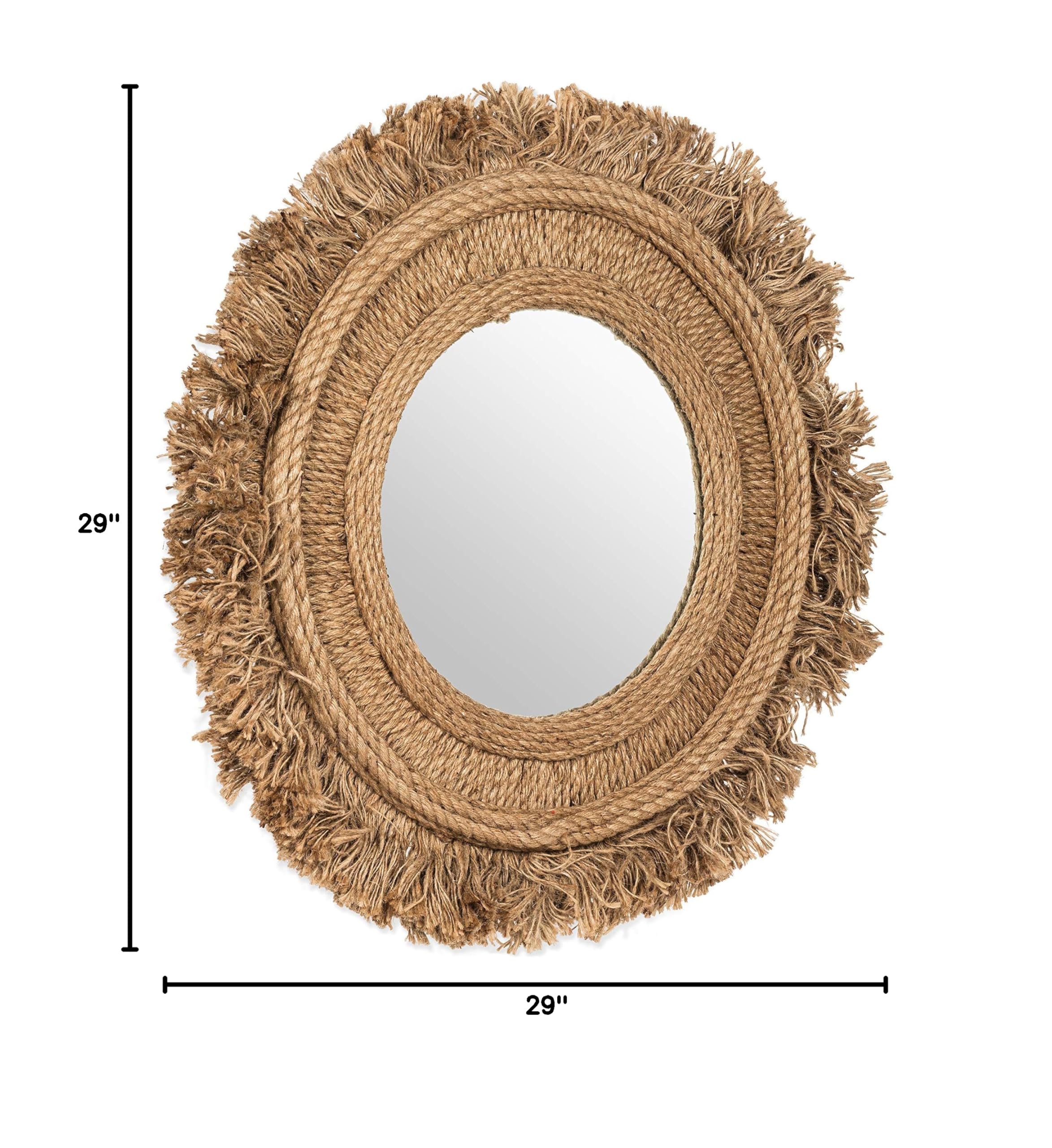 Abbott Collection 27-FRINGE-139 Large Natural Fringe Rope Mirror - Boho Wall Decor for Living Room, Bedroom & Entryway