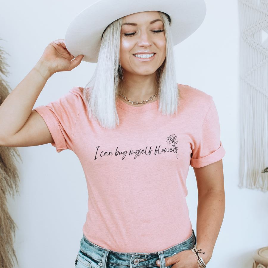 CLR 'I Can Buy Myself Flowers' Women's T-Shirt - Cute Floral Graphic Tee for Self-Love & Empowerment | Perfect for Casual Wear, Girls Night Out & Everyday Confidence