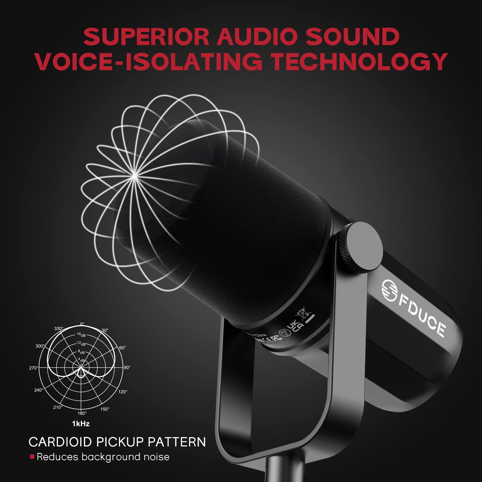 FDUCE SL40X XLR Dynamic Microphone - Professional Cardioid Mic for Vocal Recording, Podcasting, Gaming & Live Streaming | All-Metal Build with Voice-Isolating Technology | Perfect for Home Studios, YouTube Creators & Broadcasters (Black)
