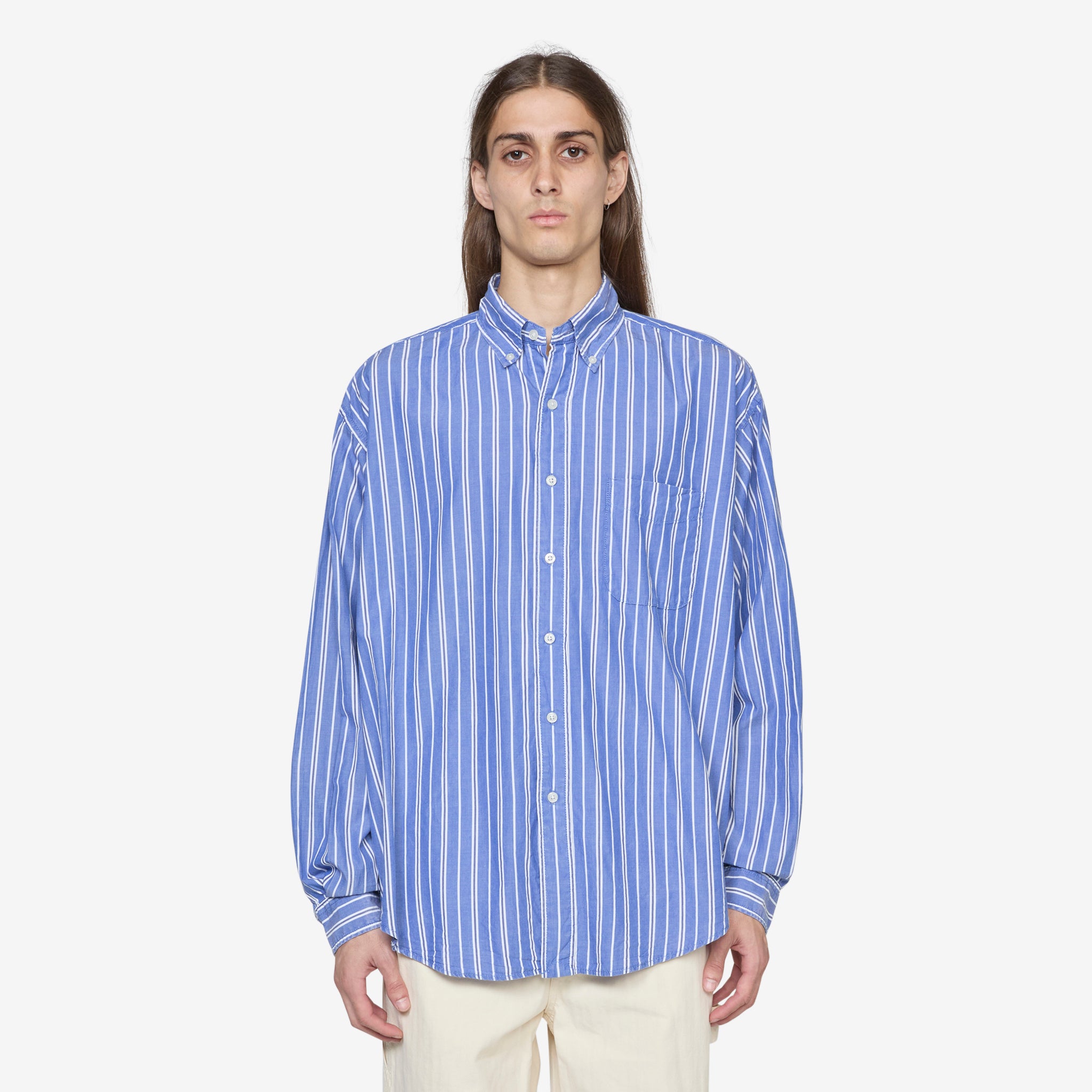Premium Washed Long Sleeve Button-Down Shirt for Men - Classic Blue Oxford Cotton - Perfect for Office, Casual Wear & Outdoor Activities