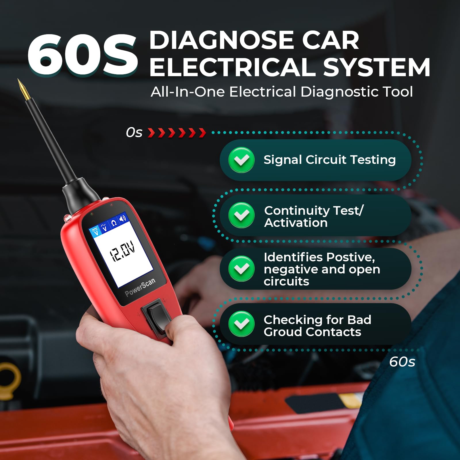Autel PowerScan PS100 Automotive Circuit Tester 2025 - 12-24V Digital Multimeter with Relay & Diode Testing, 20FT Extra Cord for Electrical Short/Open Circuit Detection - Perfect for Car Repair, DIY Auto Diagnostics & Professional Mechanic Use