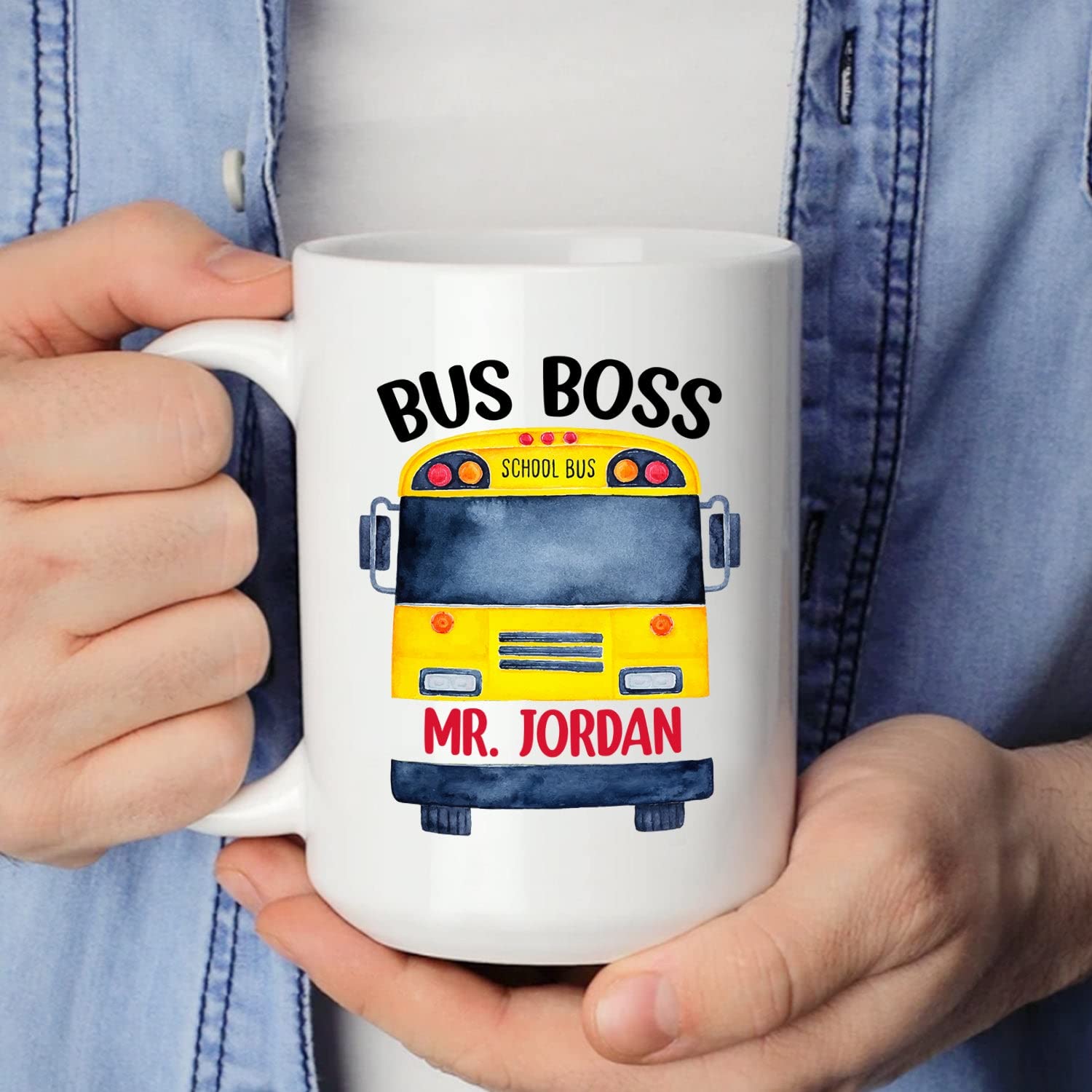 Custom School Bus Driver Mug - Personalized Bus Boss Coffee Cup for Men & Women - 11oz & 15oz White Ceramic Travel Mug - Perfect Gift for School Bus Drivers & Appreciation Gifts