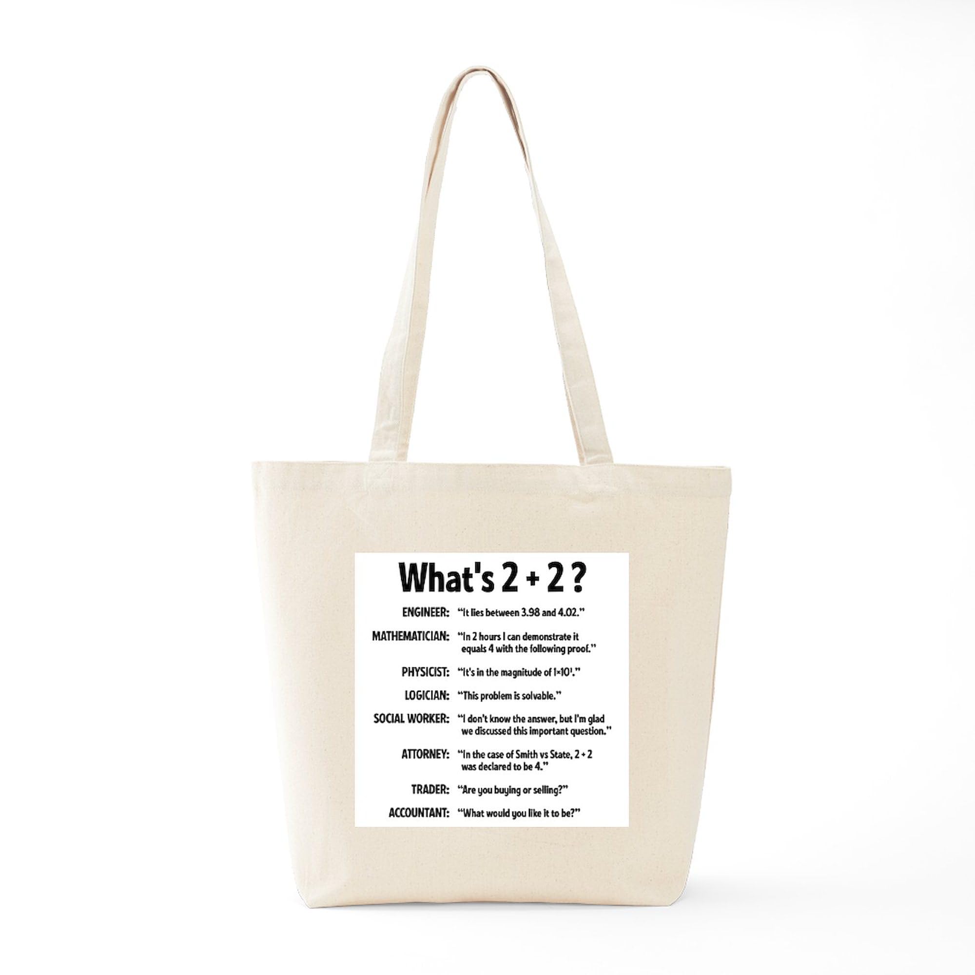 CafePress 2 Plus 2 Natural Canvas Tote Bag - Eco-Friendly Reusable Grocery Shopping Bag for Groceries, Beach, Work & Travel