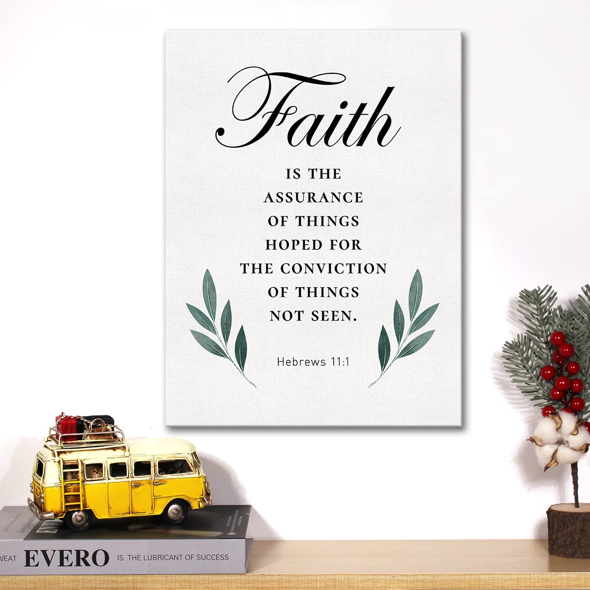 Christian Canvas Wall Art - Motivational 'Faith is Being Sure of What We Hope For' Bible Verse Print - Framed Scripture Painting Home Decor 12x15 Inch - Perfect for Living Room, Bedroom & Office Inspiration