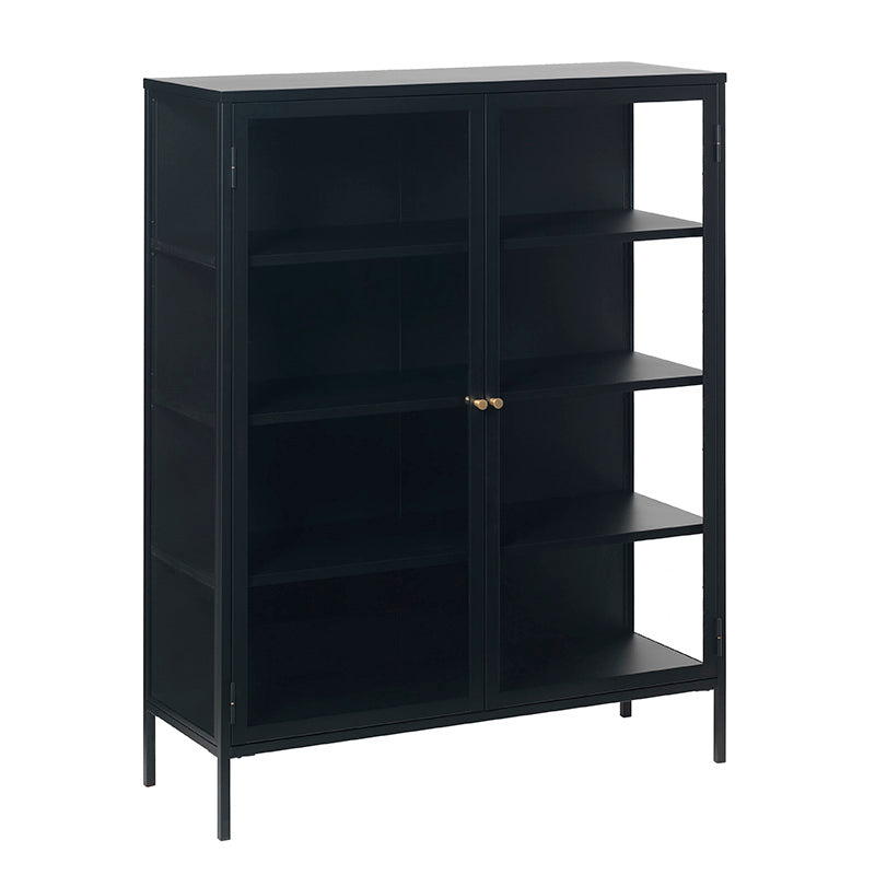 Black CARMEL 2-Door Glass Display Cabinet 110x140cm - Perfect for Living Room, Dining Room, or Office Decor & Storage