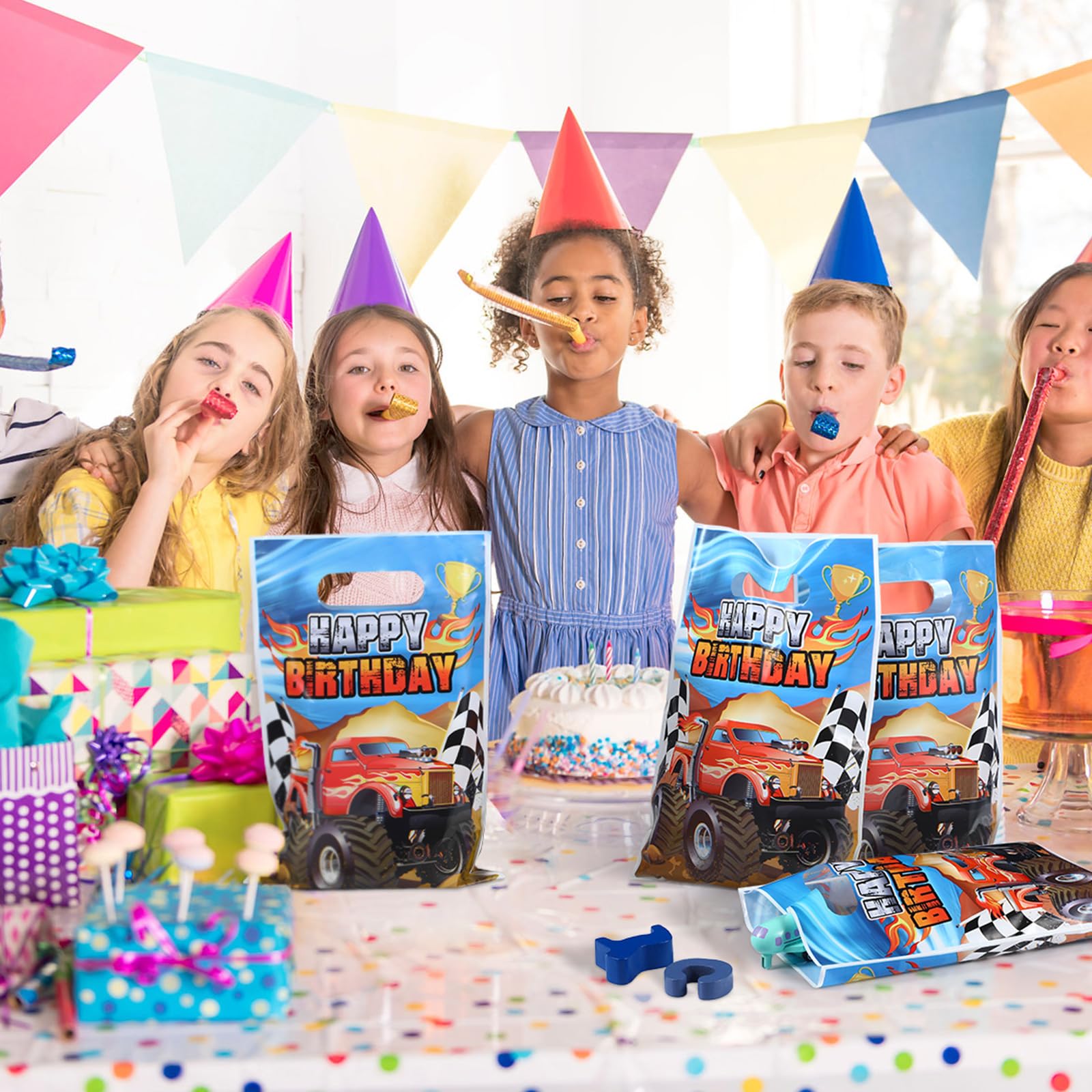 50-Piece Monster Truck Party Favor Bags - Durable Plastic Goodie Bags for Boys Birthday Party Supplies, Candy Treats & Truck-Themed Decorations | Perfect for Monster Truck Birthday Parties, School Events & Kids' Celebrations