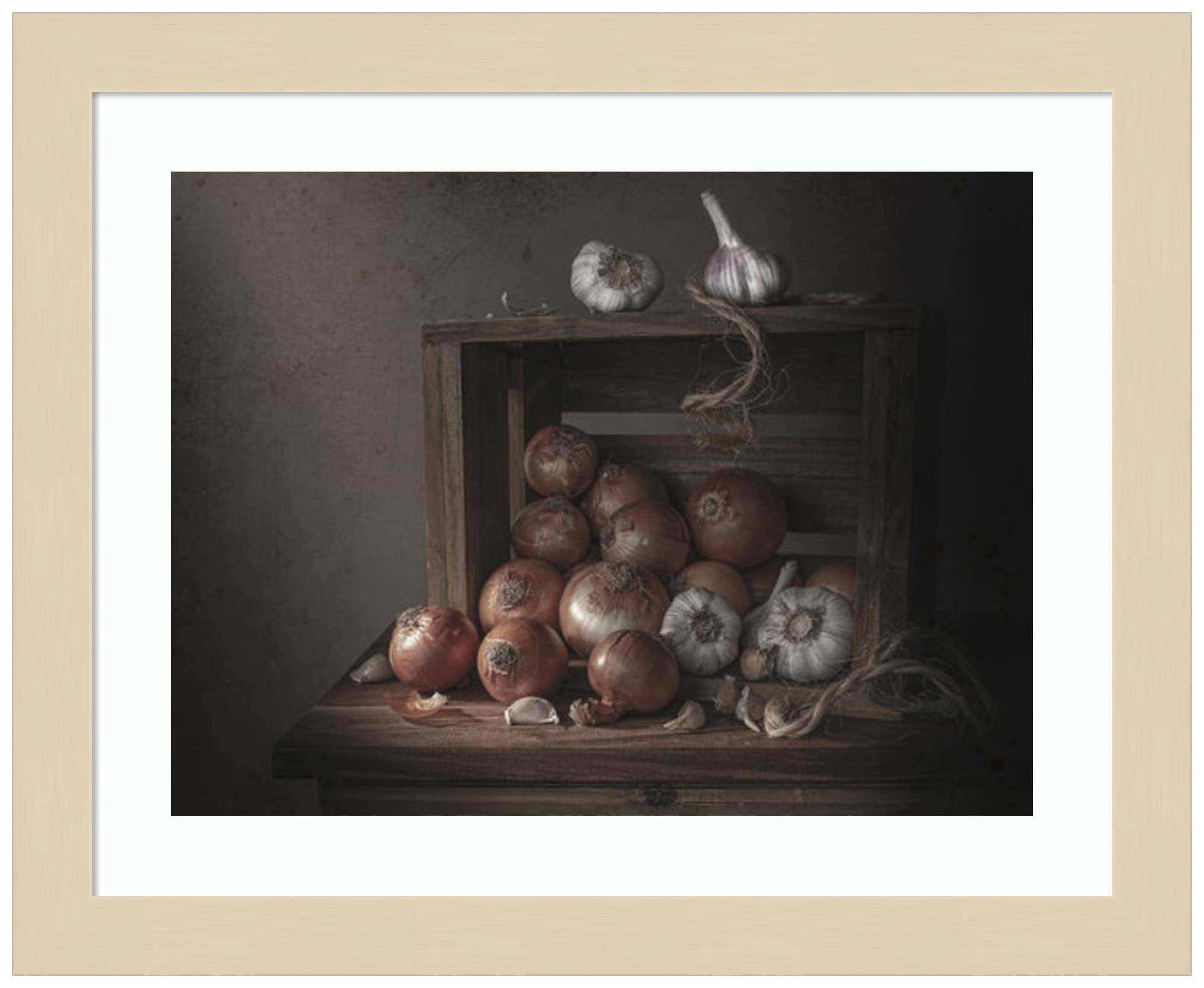 Amanti Art Wood Framed Wall Art Print - Onion & Garlic Kitchen Decor by Margareth Perfoncio, 13x11 Inches, Svelte Natural Frame - Perfect for Farmhouse, Country Kitchen & Dining Room Decor