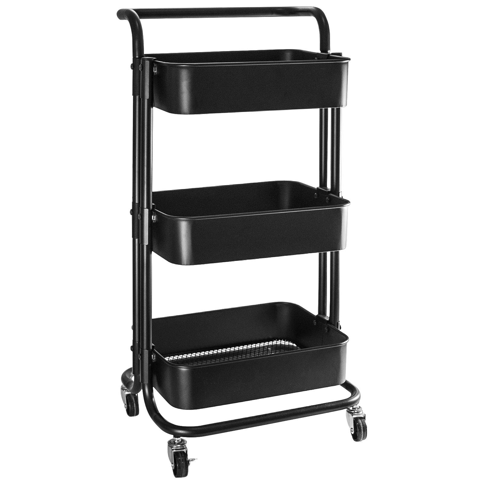 Elabo 3-Tier Metal Rolling Utility Cart with 2 Lockable Wheels - Storage Organizer Shelf for Kitchen, Bedroom, Bathroom, Office & Living Room - Perfect for Home Organization, Small Space Storage & Mobile Workstation