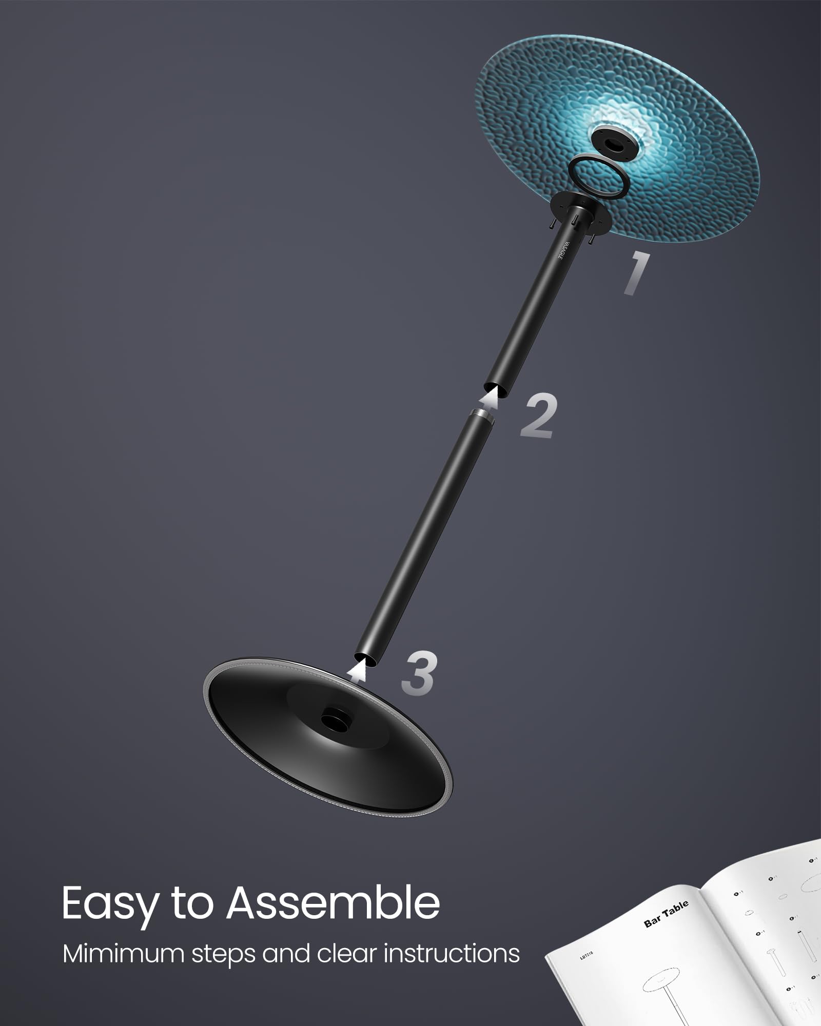 VASAGLE 2-Piece Round Bar Table Set with LED Lights, Glass Top & Sturdy Steel Base - 41.3