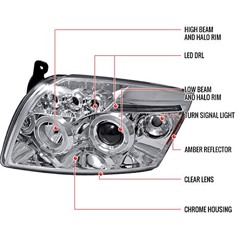 2007-2012 Dodge Caliber LED Halo Projector Headlights with Clear Lens - Smoked Black Housing - DRL & Turn Signal Lights - Upgrade for Night Driving & Custom Look