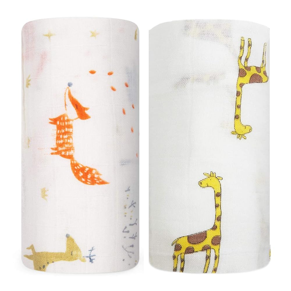 SGAVAHSG 2-Pack Large Muslin Swaddle Blankets 120x120cm - Soft Baby Wrapping Cloths for Newborn Boys & Girls | Perfect for Swaddling, Nursing Cover & Stroller Blanket