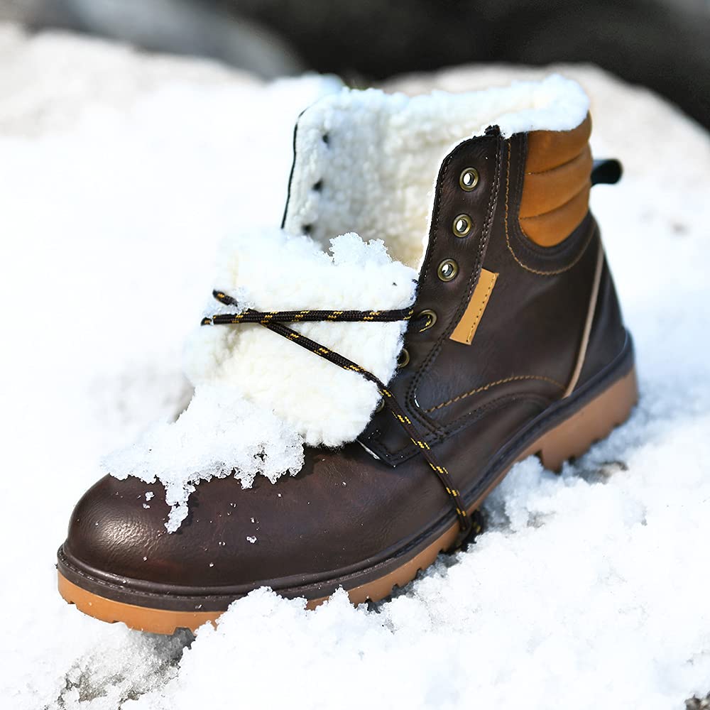 Lightweight Winter Hiking Boots for Men & Women - Warm Ankle Snow Boots with Fur Lining, Non-Slip Outdoor Shoes for Camping, Backpacking, Hunting & Ski Work - Soft Lined Sneakers (Brown, Size 11)