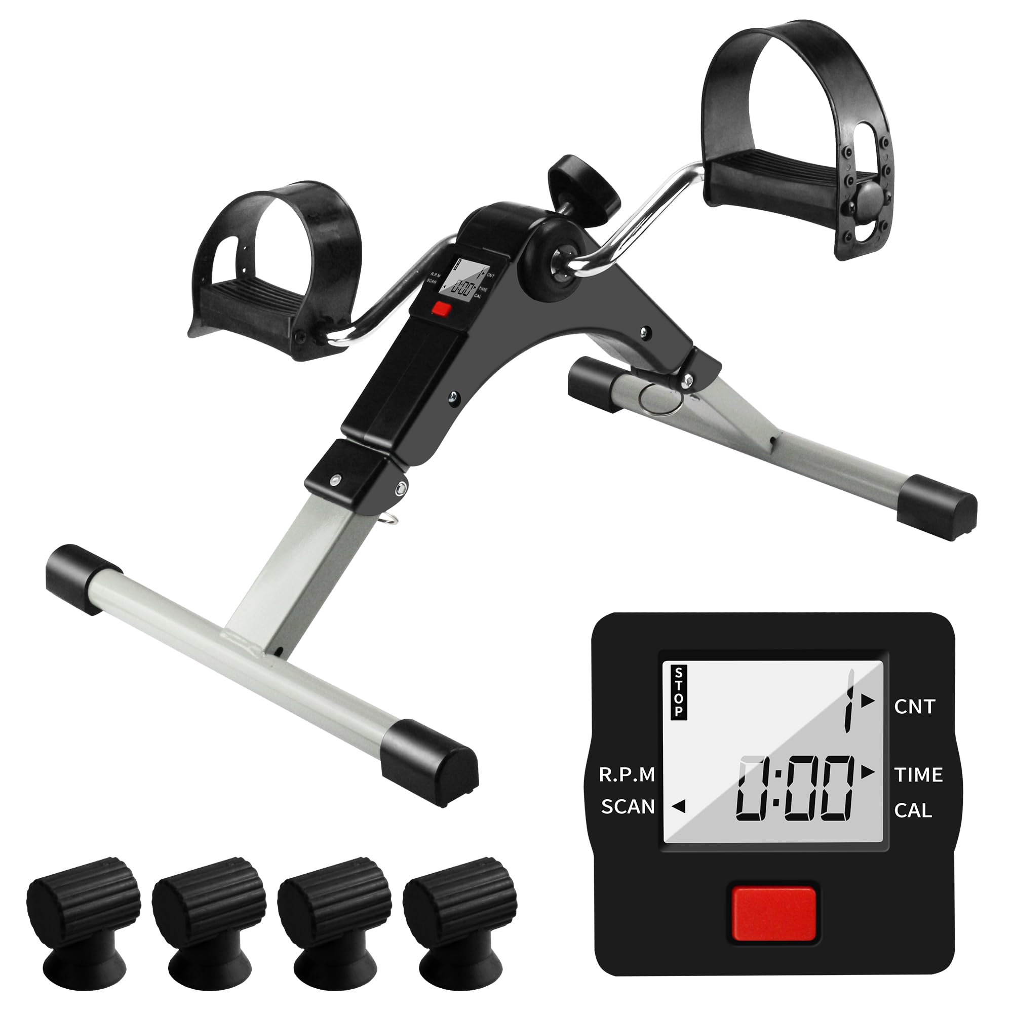 Under Desk Bike Pedal Exerciser - Adjustable Resistance Mini Exercise Bike for Arms & Legs with LCD Display, Interchangeable Suction Cups - Foldable & Anti-Slip Desk Cycling Equipment for Office & Home Use - Stay Active While Working or Watching TV