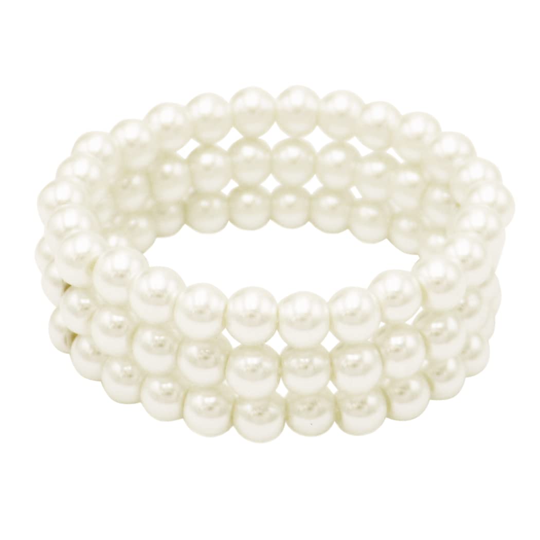 Rosemarie Collections Women's 8mm Simulated Pearl Stretch Bracelets Set of 3 - Elegant Pearl Jewelry for Women, Gift for Her, Perfect for Weddings, Parties & Everyday Wear