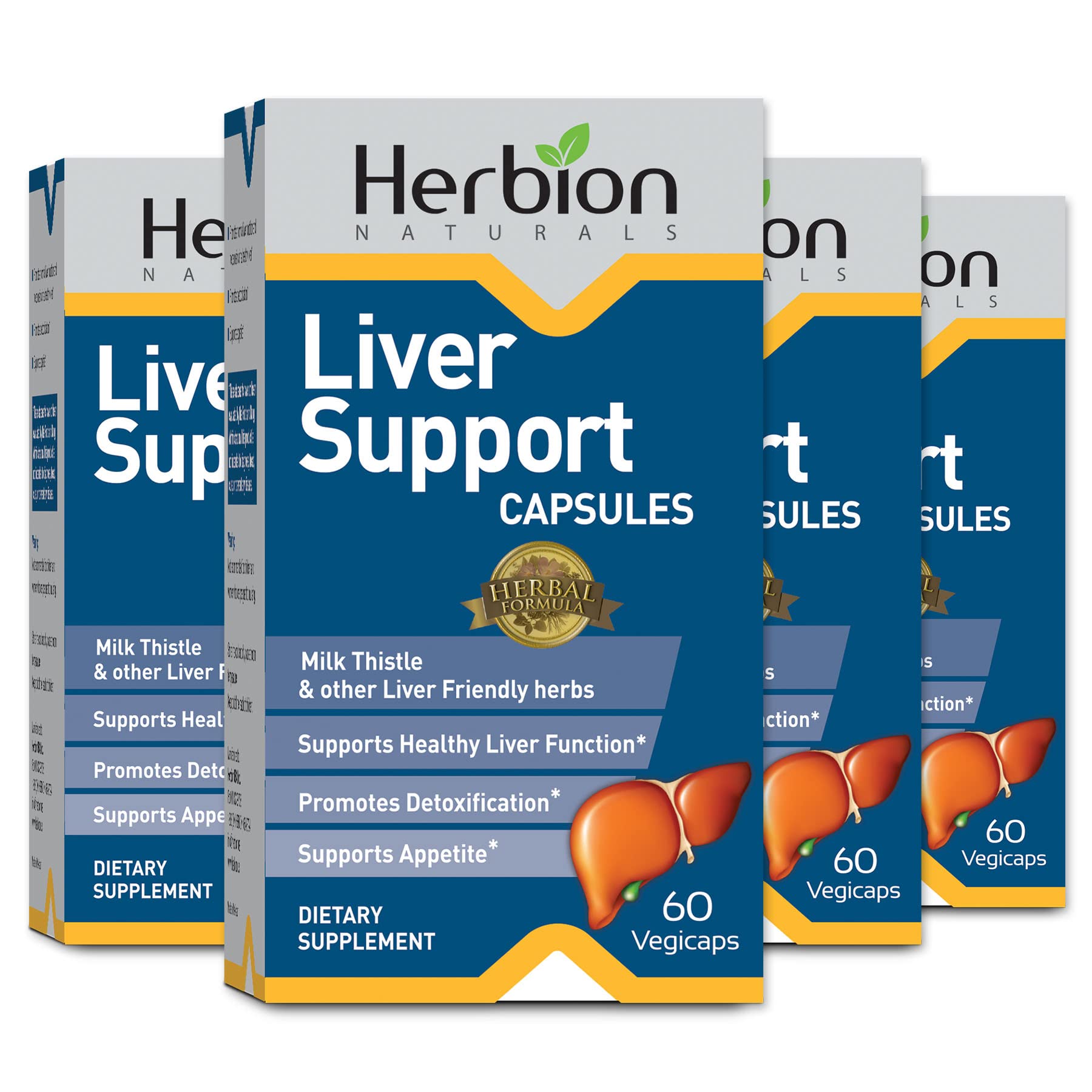 Herbion Naturals Liver Support Supplement with Milk Thistle - 60 Vegicaps (Pack of 4) - Promotes Liver Health, Detoxification & Appetite Support - Herbal Blend for Daily Wellness & Natural Cleansing - Perfect for Post-Party Recovery & Heavy Meal Digestion