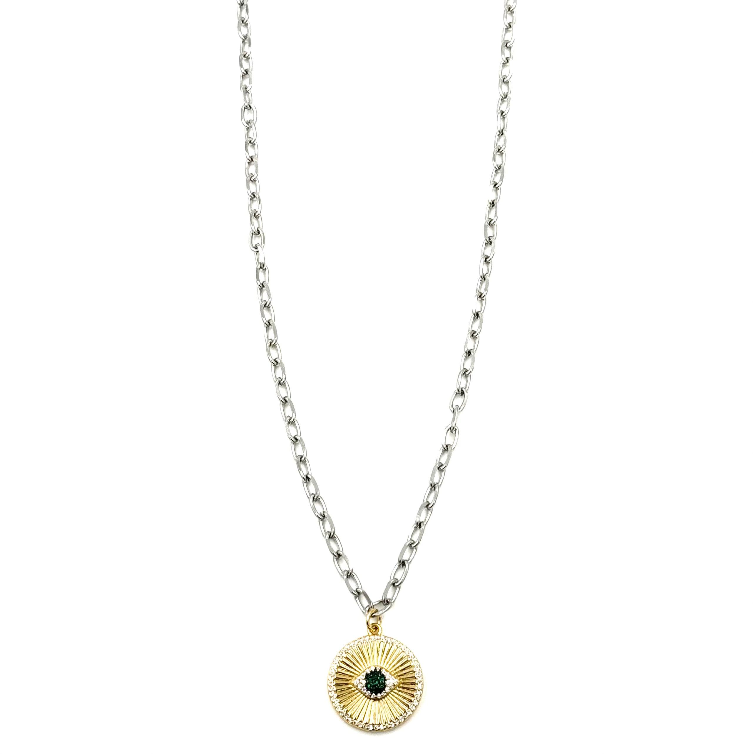 Ashley Gold Stainless Steel Evil Eye Necklace - 18K Gold Plated Two-Tone CZ Pendant Jewelry for Women - Perfect for Protection, Gift Giving & Everyday Wear