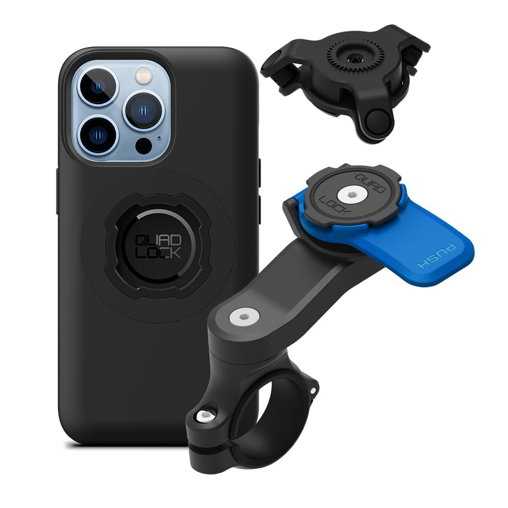 Quad Lock Motorcycle Handlebar Mount Kit with Vibration Dampener & MAG Case for iPhone 13 Pro - Secure Phone Holder for Adventure Riding, Commuting & Outdoor Activities