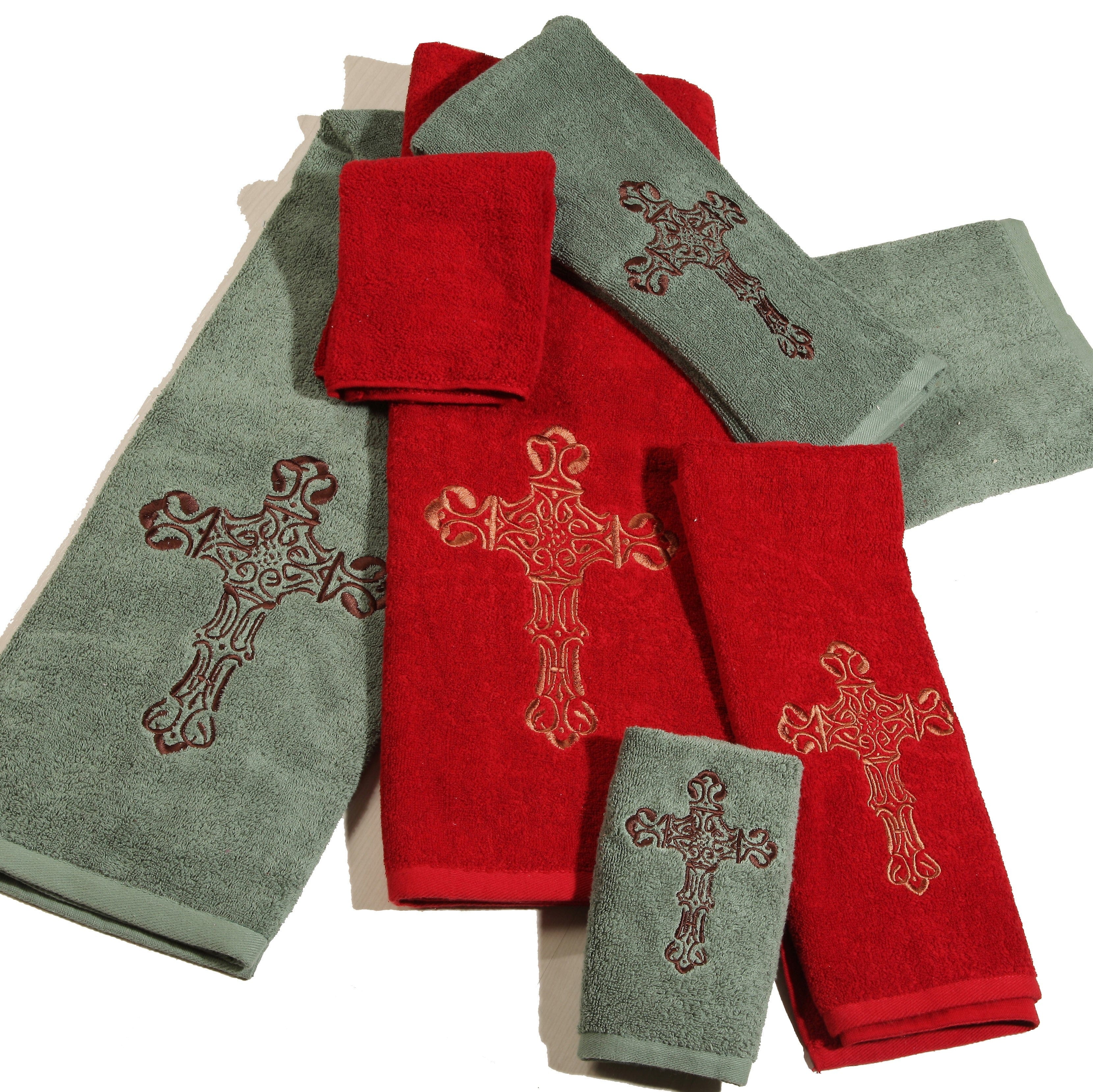 Embroidered Cross 3-Piece Luxury Bath Towel Set - Soft Absorbent Cotton for Bathroom, Spa & Gift Giving