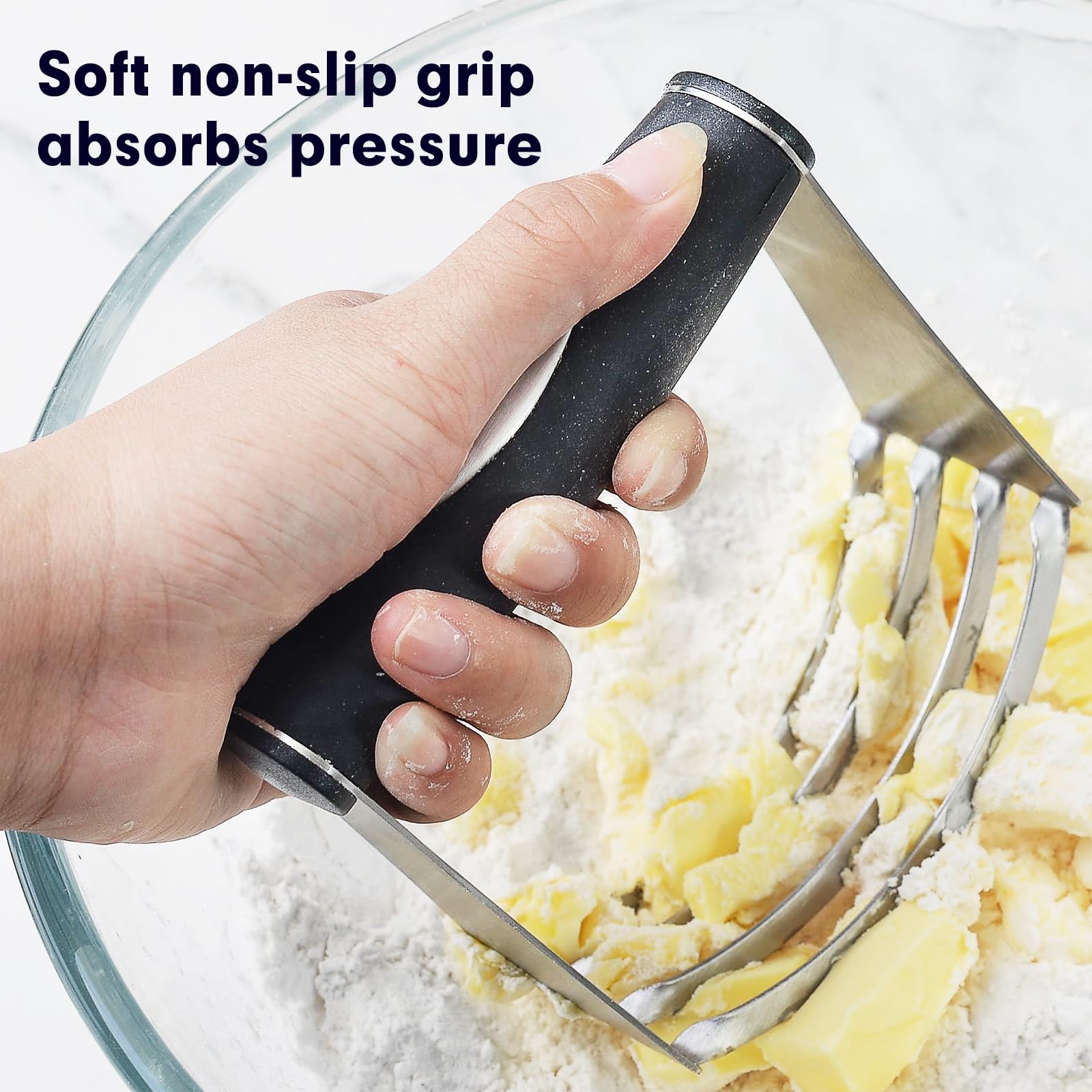 Premium Stainless Steel Dough Blender - Heavy Duty Pastry Cutter with Non-Slip Handle for Baking, Pie Crust, Pizza Dough & Cookies | Ideal for Home Bakers & Professional Kitchens
