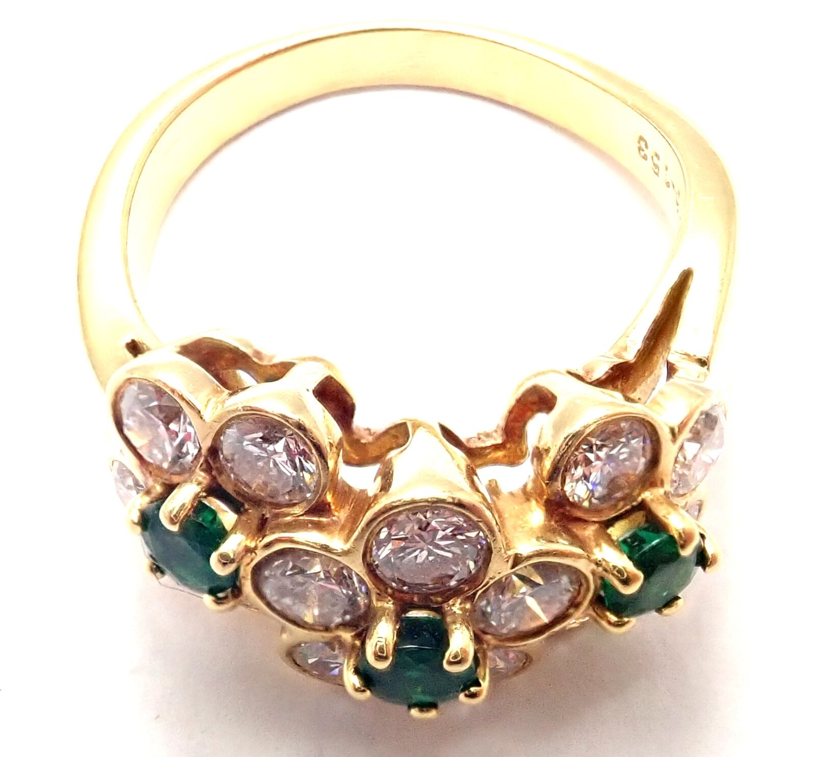 Authentic Van Cleef & Arpels 18k Yellow Gold Emerald Diamond Fleurette Ring for Women - Luxury Jewelry Gift for Anniversary, Engagement & Special Occasions