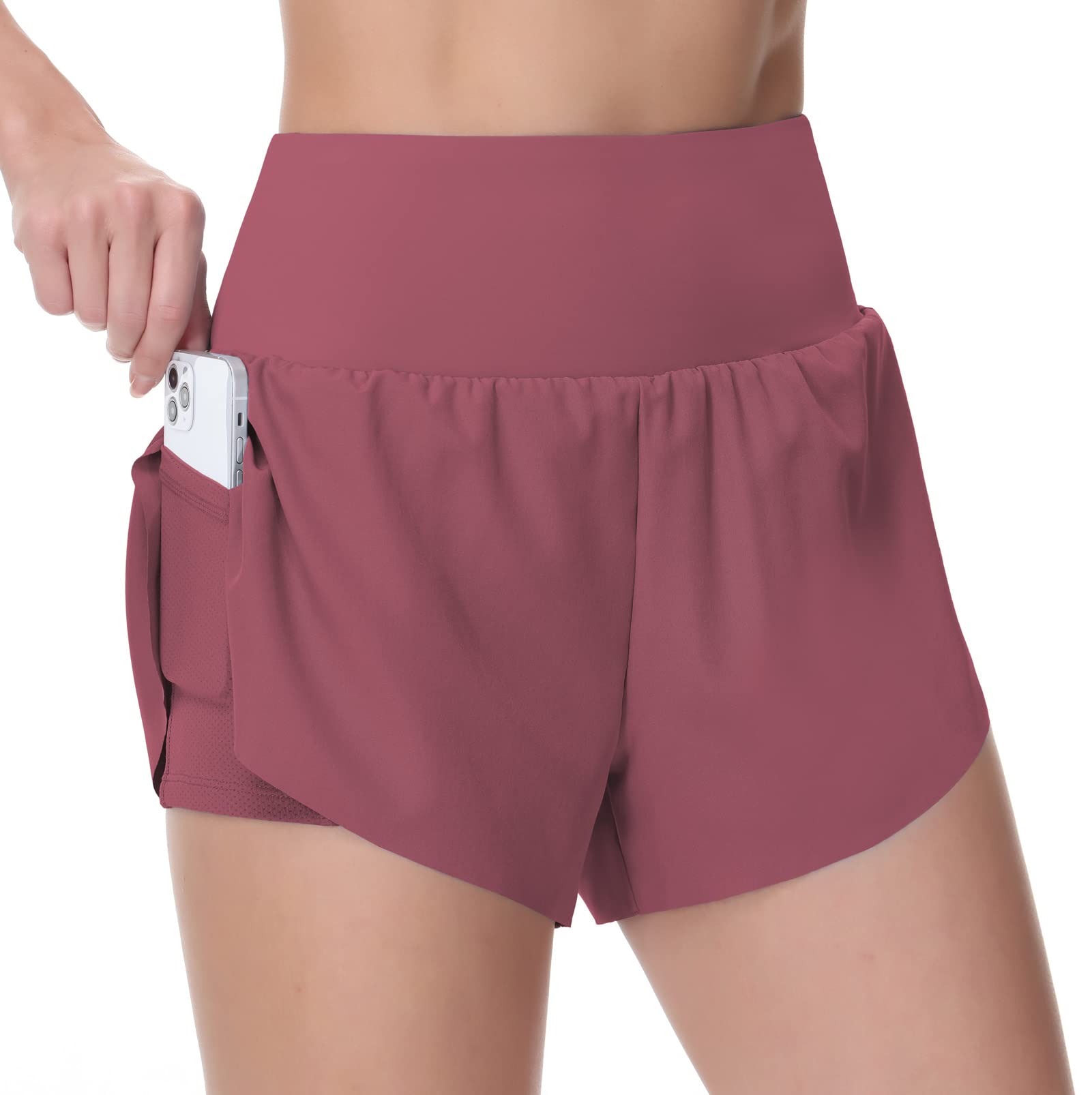THE GYM PEOPLE Women's High Waisted Workout Shorts - Quick Dry Running Shorts with Mesh Liner & Zipper Pockets for Tennis, Gym & Outdoor Activities