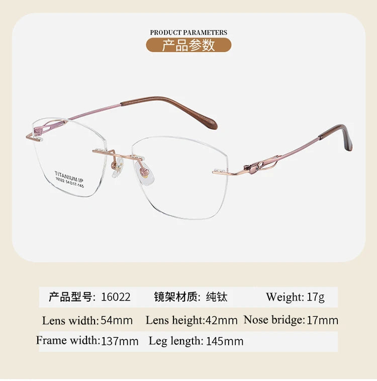Bclear Women's Rimless Square Cat Eye Titanium Eyeglasses Frame - Lightweight & Durable Titanium Alloy Glasses for Women, Perfect for Reading, Working, and Fashion Accessories
