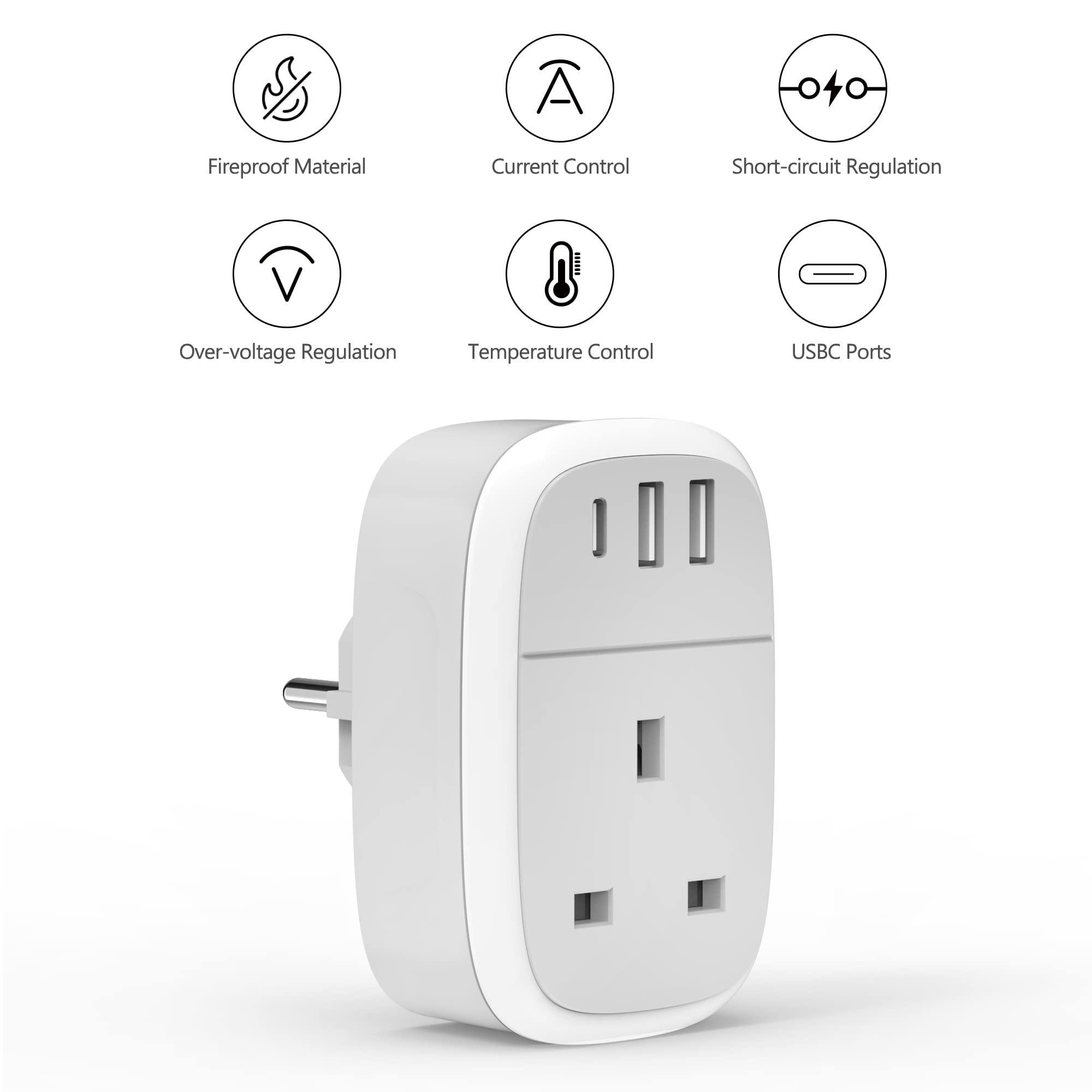 European Travel Plug Adapter - UK to EU Schuko Type E/F with 32W USB-C Fast Charger | Compatible in Germany, France, Spain, Turkey & More | Perfect for Business Trips, Vacations & International Travel