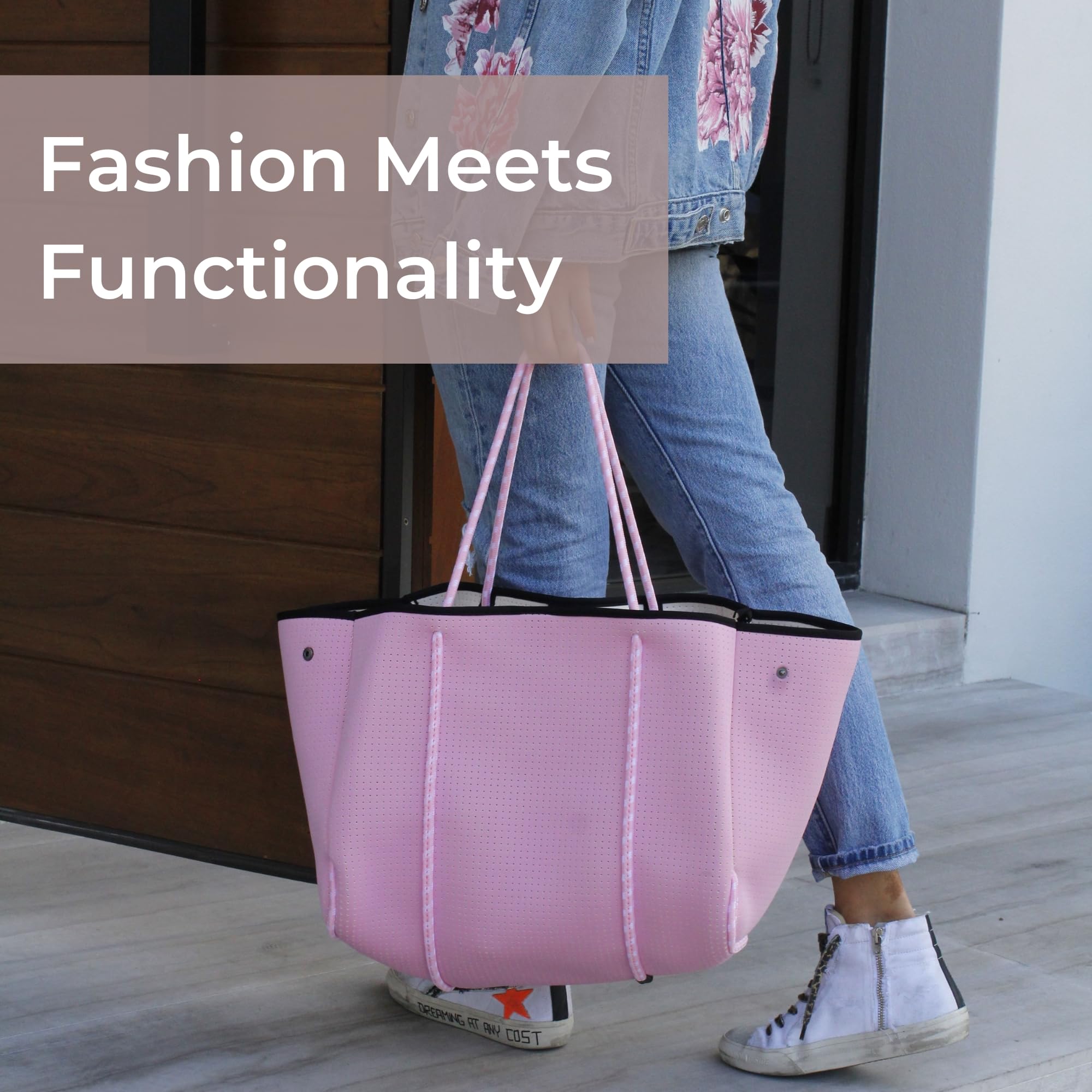 Stylish Large Neoprene Tote Bag for Women - Waterproof Designer Handbag with Multiple Pockets & Zipper Pouch - Perfect for Work, Travel, Gym & Beach Day Essentials