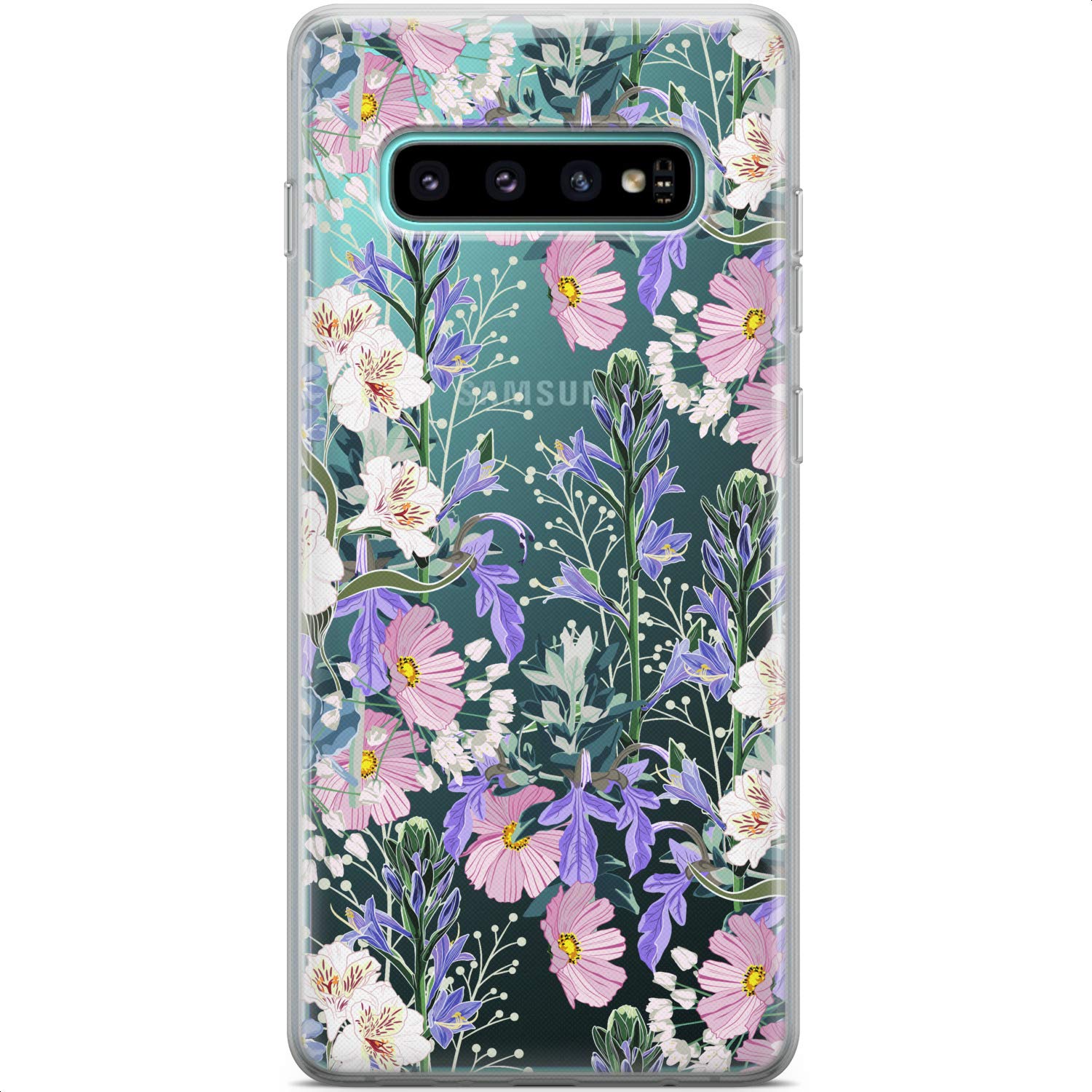Samsung Galaxy S24 S23 Ultra S22 5G Plus S21 FE S20 S10 Case - Slim TPU Protective Phone Cover with Meadow Cosmos Flowers & Wildflowers Botanical Design | Cute Floral Silicone Case for Women, Everyday Use & Gift Giving